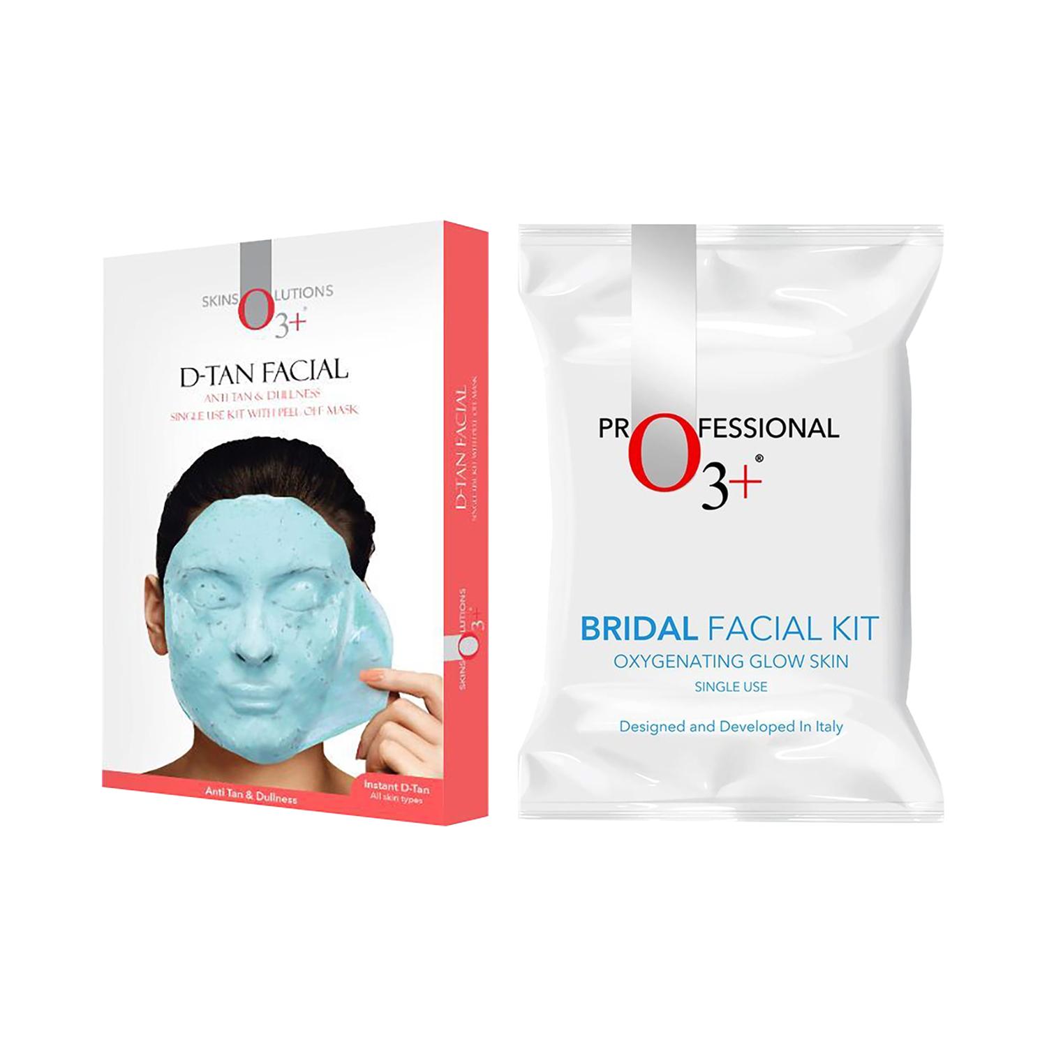 O3+ | O3+ Bridal Oxygenating Glow Skin Facial Kit - (81g) & D-Tan Facial & Dullness Face Mask (45g) Combo