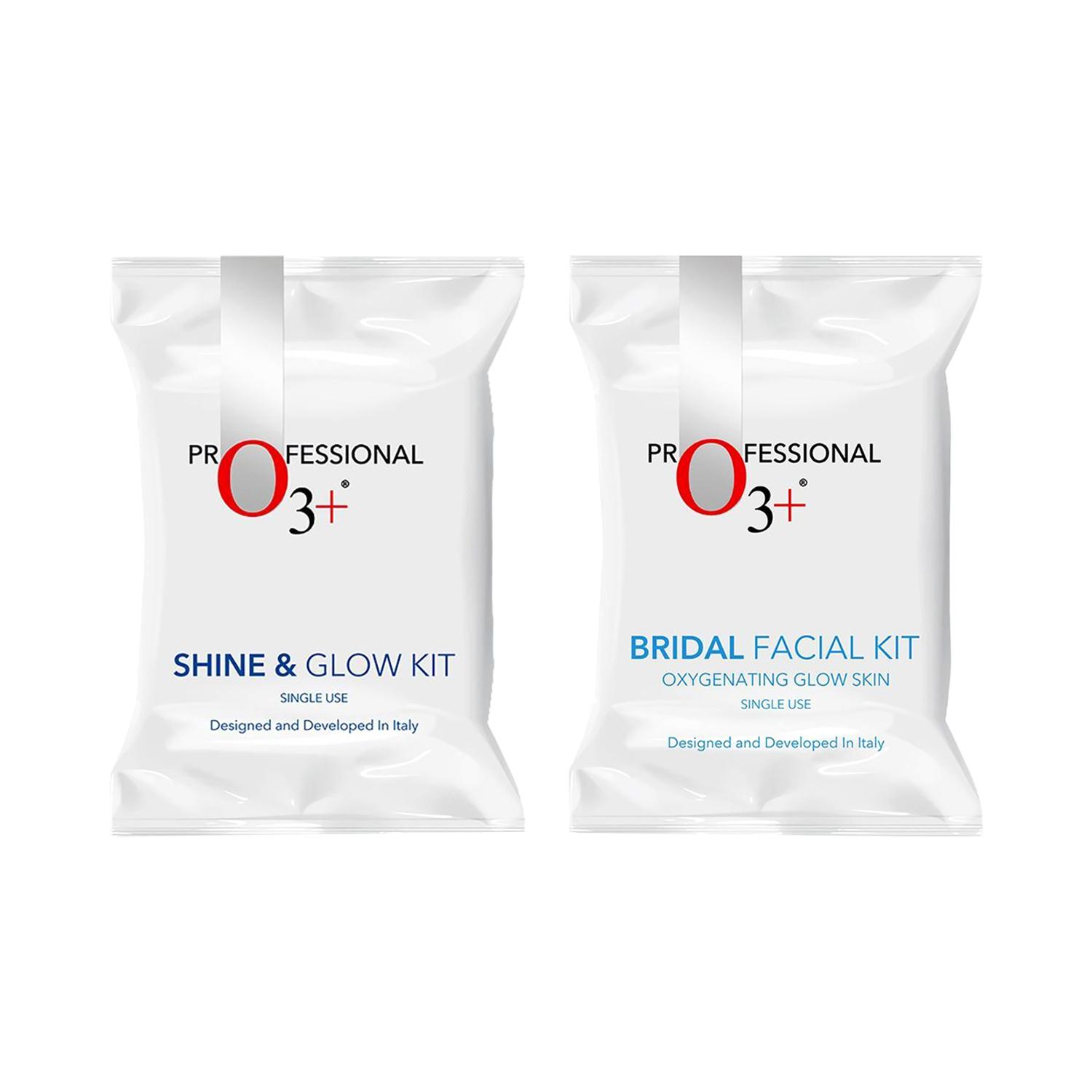 O3+ | O3+ Bridal Oxygenating Glow Skin Facial Kit - (81g) & Single Use Shine & Glow Kit - (38g) Combo