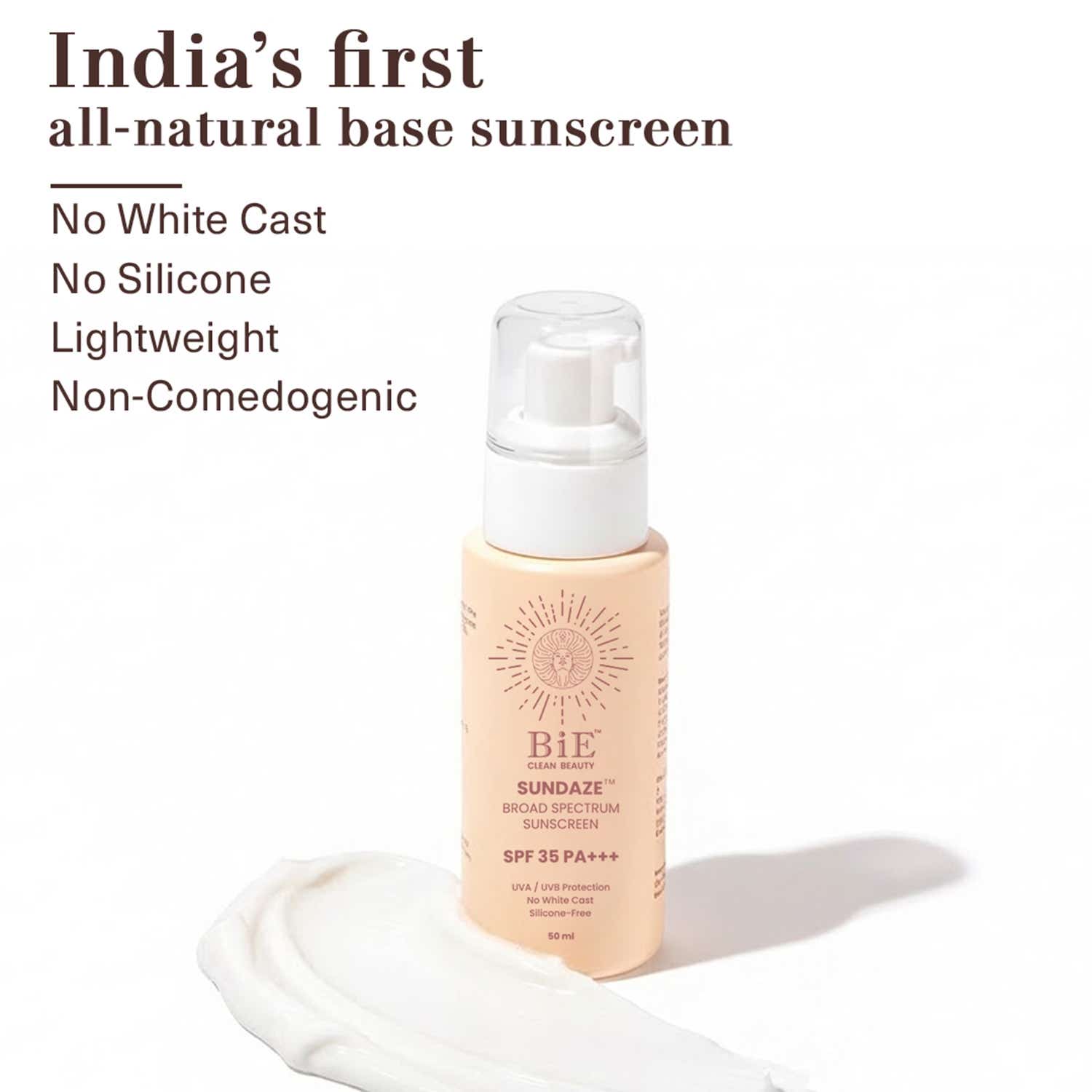 BiE - Beauty In Everything | BiE Sundaze Natural Sunscreen SPF 35 PA+++ with Niacinamide - No White Cast & Non-Greasy (50 ml)
