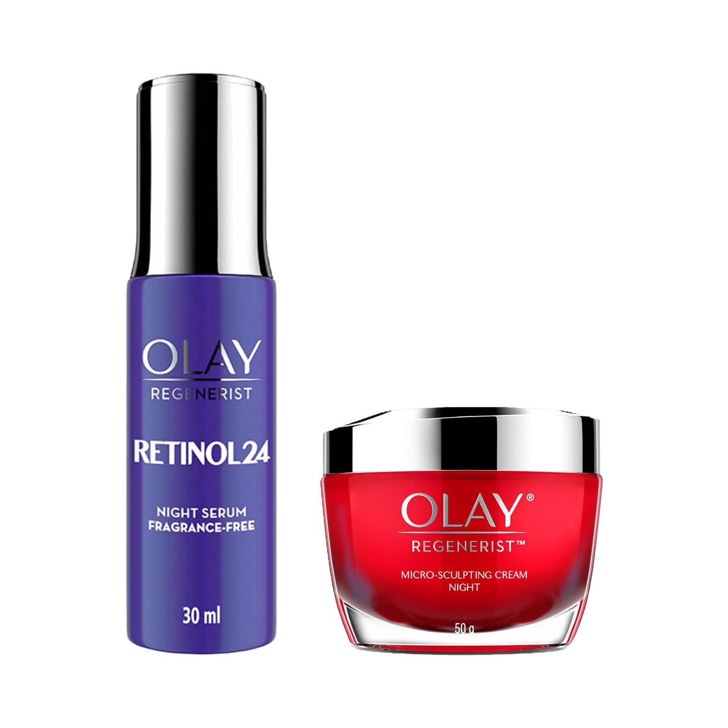 Olay | Olay Retinol Night Serum (30ml) And Olay Regenerist Micro-Sculpting Night Cream (50g) Combo