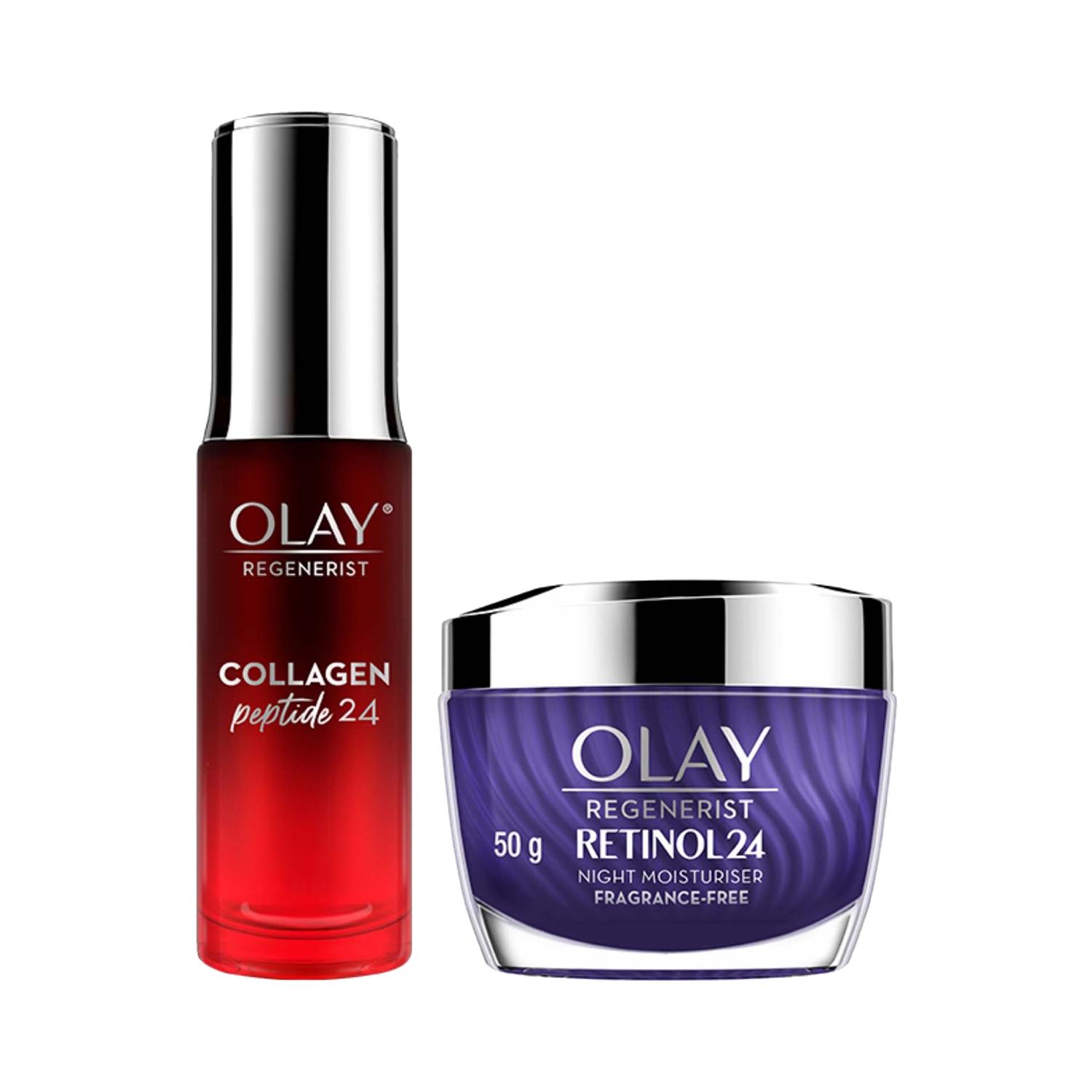 Olay Retinol Night Cream (50g) And Olay Regenerist Collagen Peptide 24 Face Serum (30ml) Combo
