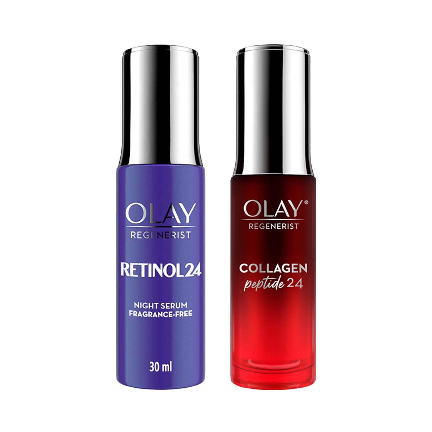 Olay Retinol Night Serum (30ml) And Olay Regenerist Collagen Peptide 24 Face Serum (30ml) Combo