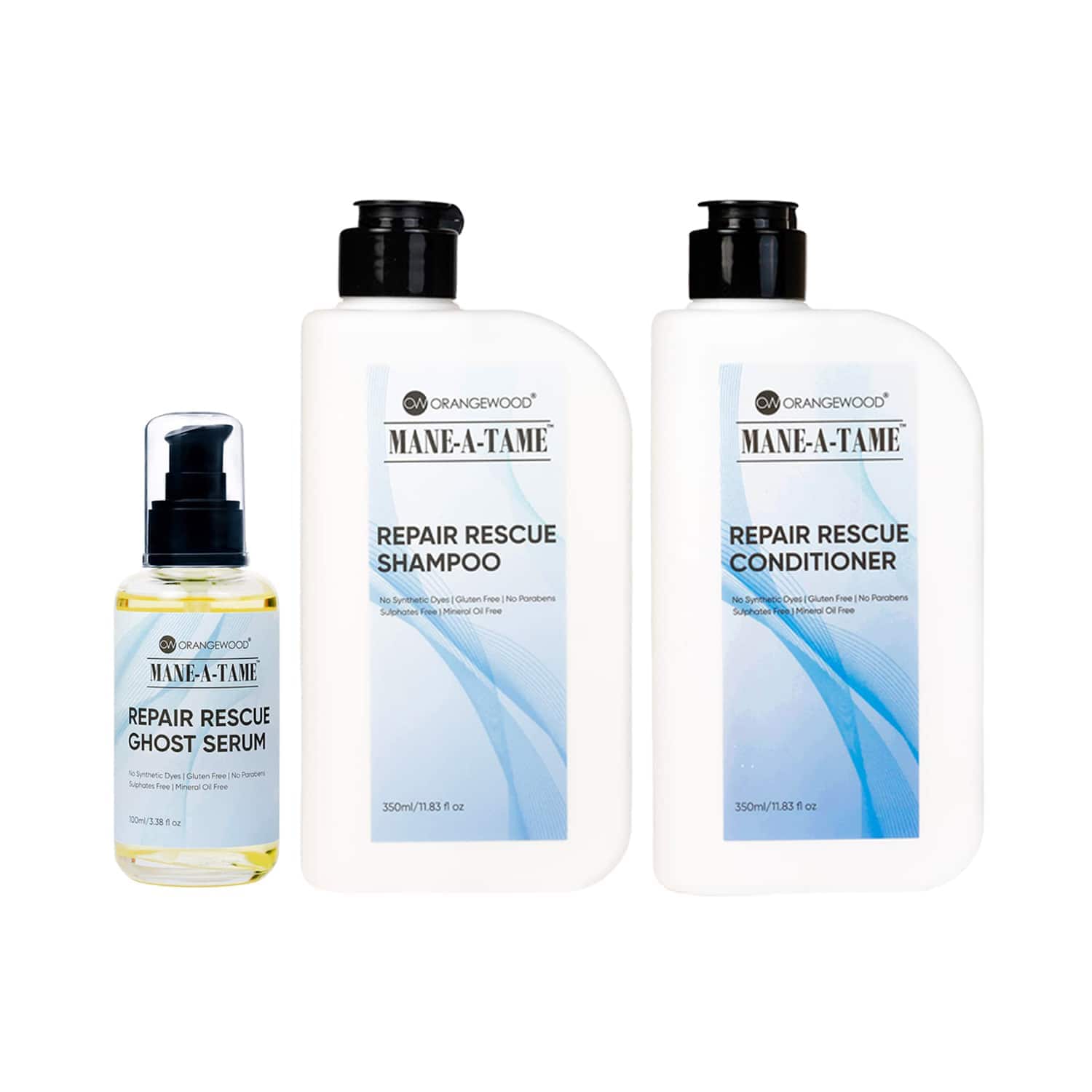 Orangewood | Orangewood Mane-A-Tame Repair Rescue Shampoo, Conditioner and Ghost Serum (800 ml) Combo