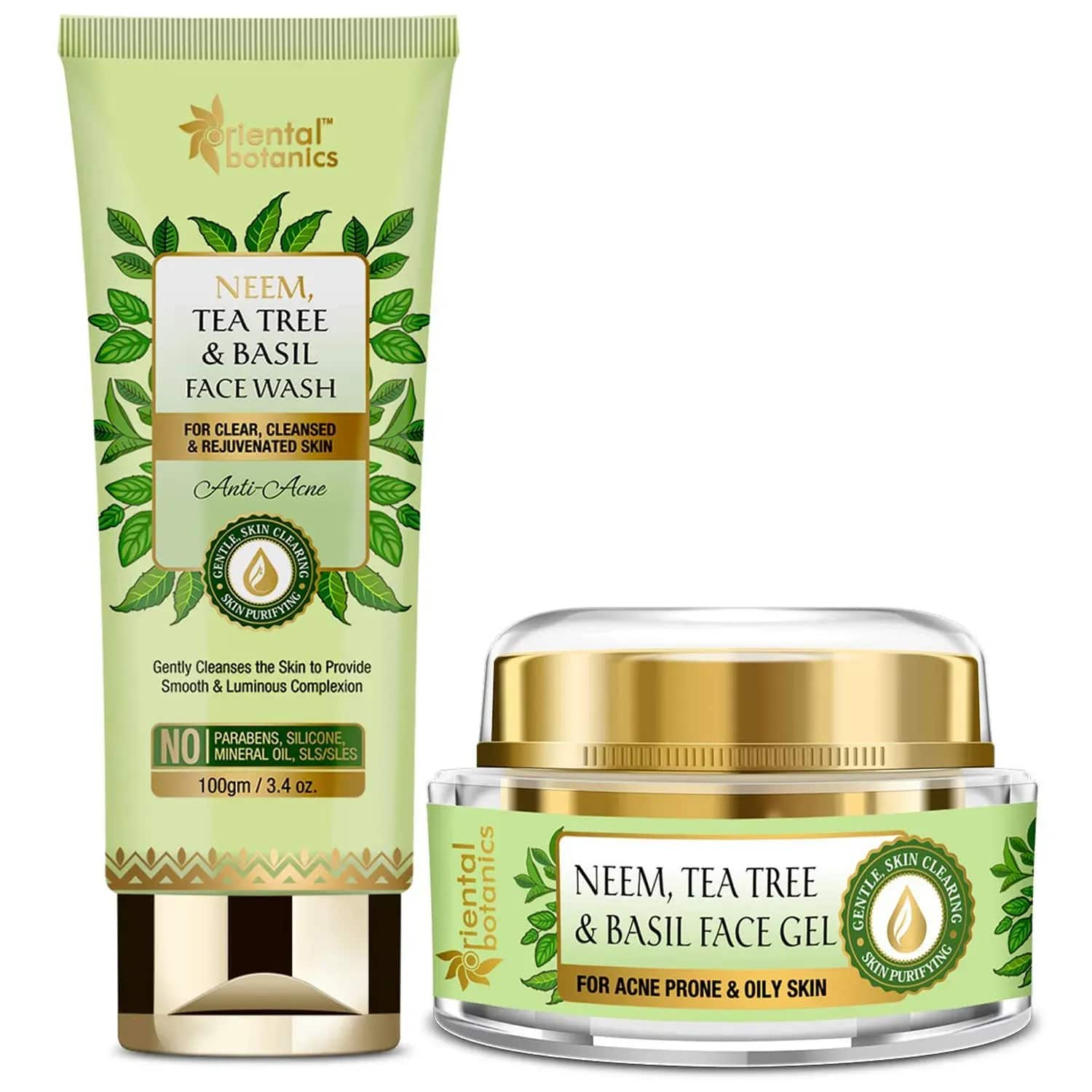 Oriental Botanics | Oriental Botanics Neem, Tea Tree And Basil Anti Acne Face Wash + Face Gel (2Pcs)