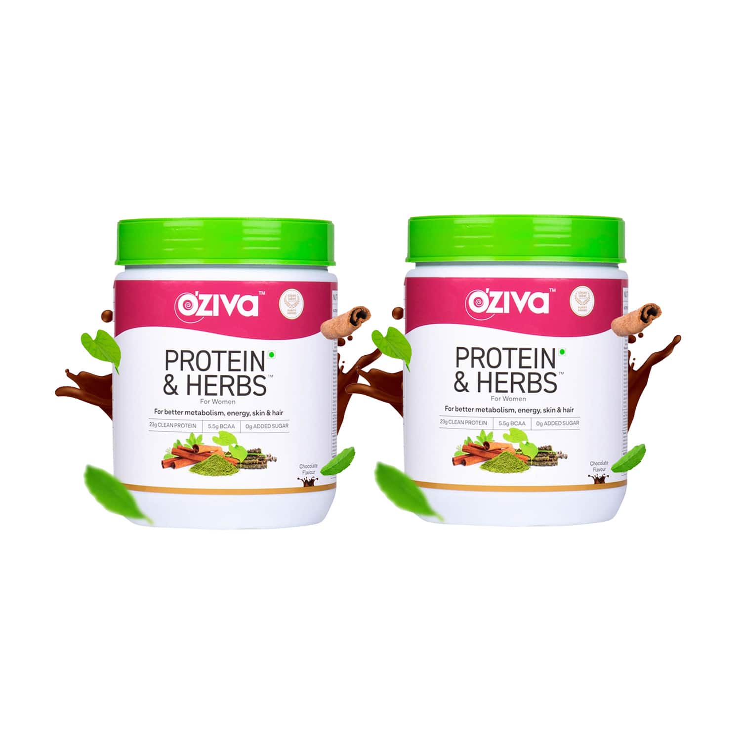 Oziva | Oziva Protein & Herbs Powder for Women - Chocolate (500 g) Pack of 2 Combo