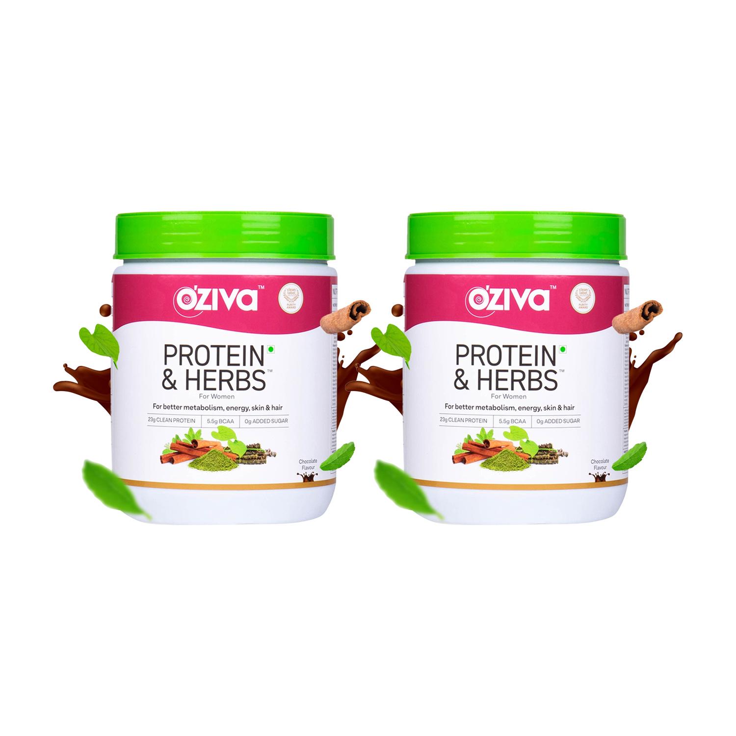 Oziva | Oziva Protein & Herbs Powder for Women - Chocolate (1000 g x 2) Pack of 2 Combo