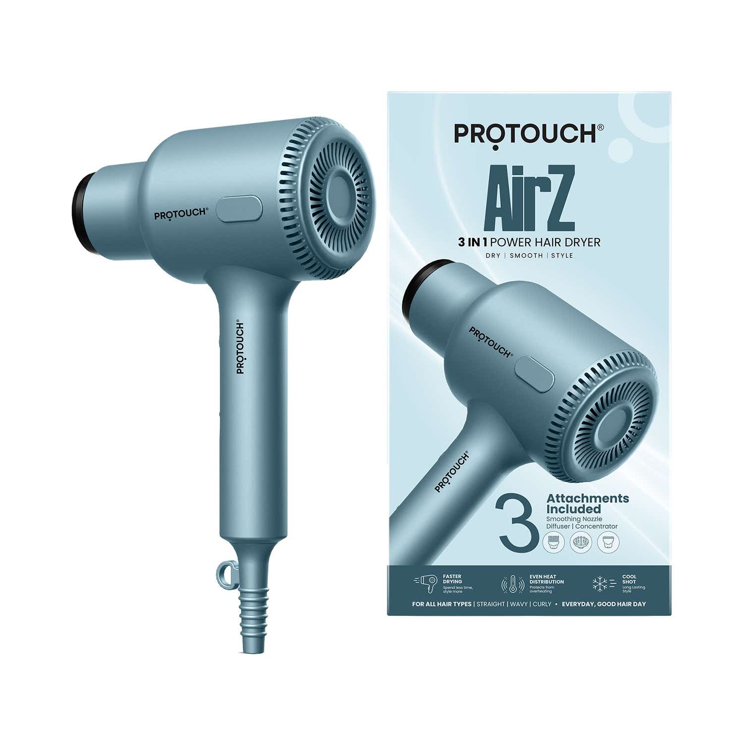 Protouch | Protouch AirZ 3-in-1 Power Hair Dryer- Blue