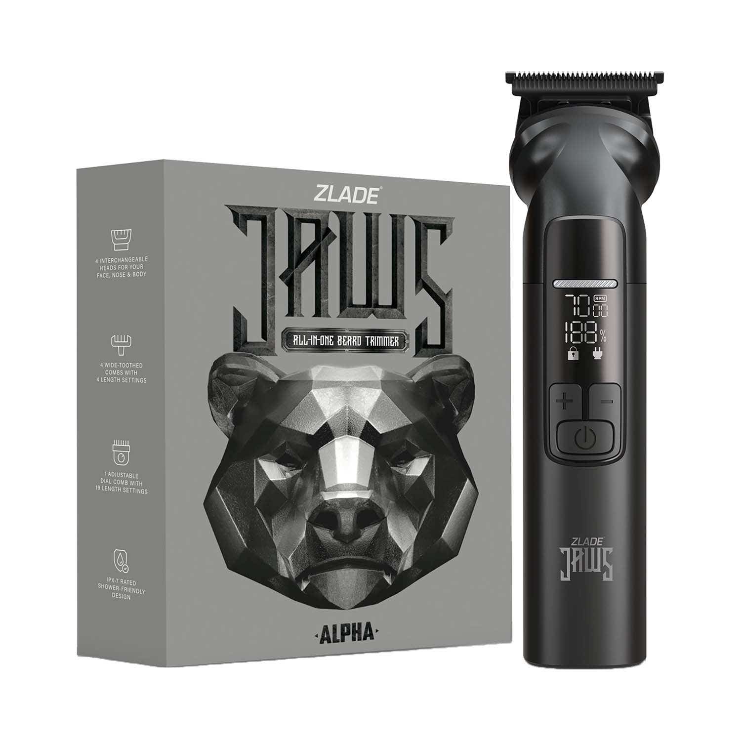 Zlade | Zlade Jaws Alpha Rechargeable All-in-One Beard Trimmer 4 Interchangeable Heads
