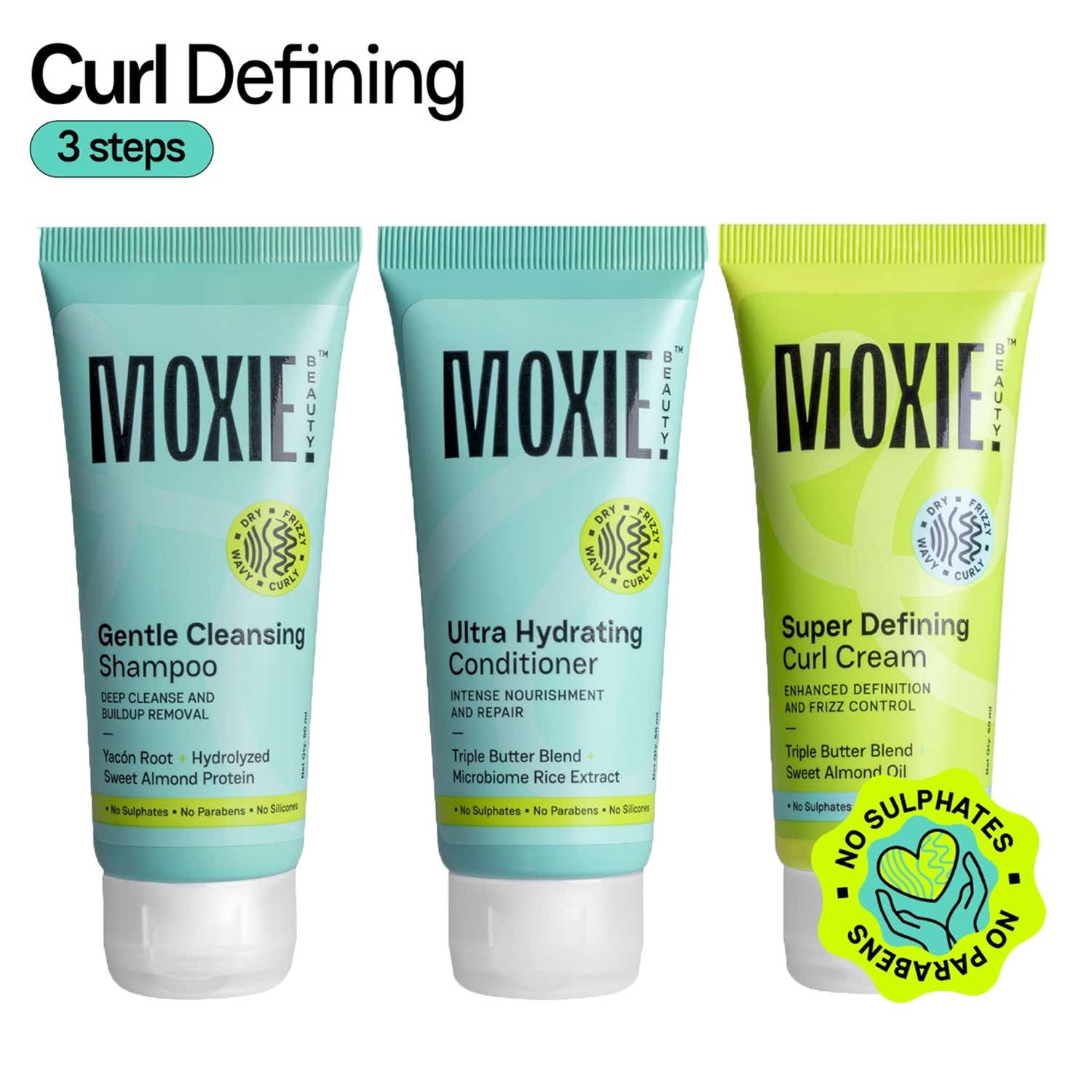 Moxie Beauty | Moxie Beauty Curly Essentials Travel Trio - Shampoo, Conditioner & Curl Cream for Curly Hair