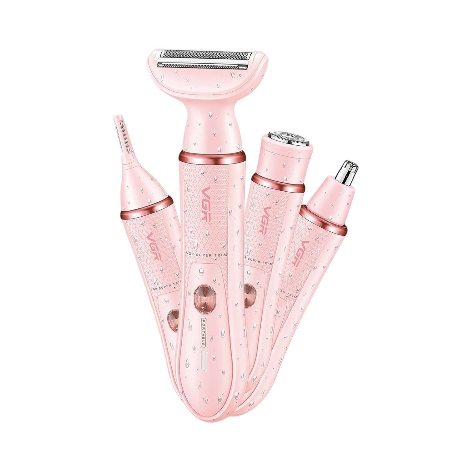 VGR | VGR 4-in-1 Lady Shaver Set with Body Trimmer Facial Shaver Eyebrow & Nose/Ear Trimmer V-761 - Pink