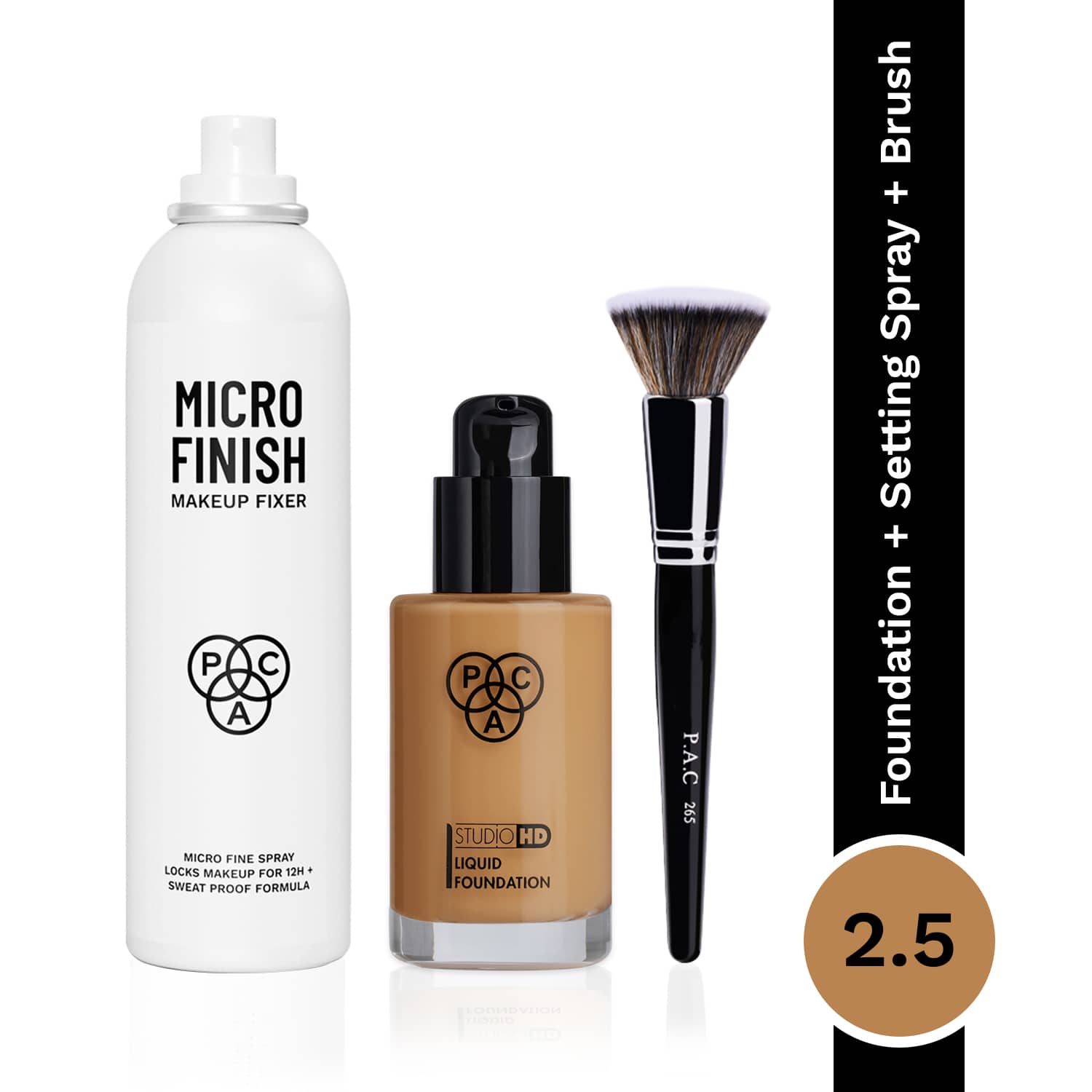 PAC | PAC Micro finish makeup fixer, Studio HD liquid foundation 2.5 & Foundation blending brush 265 Combo