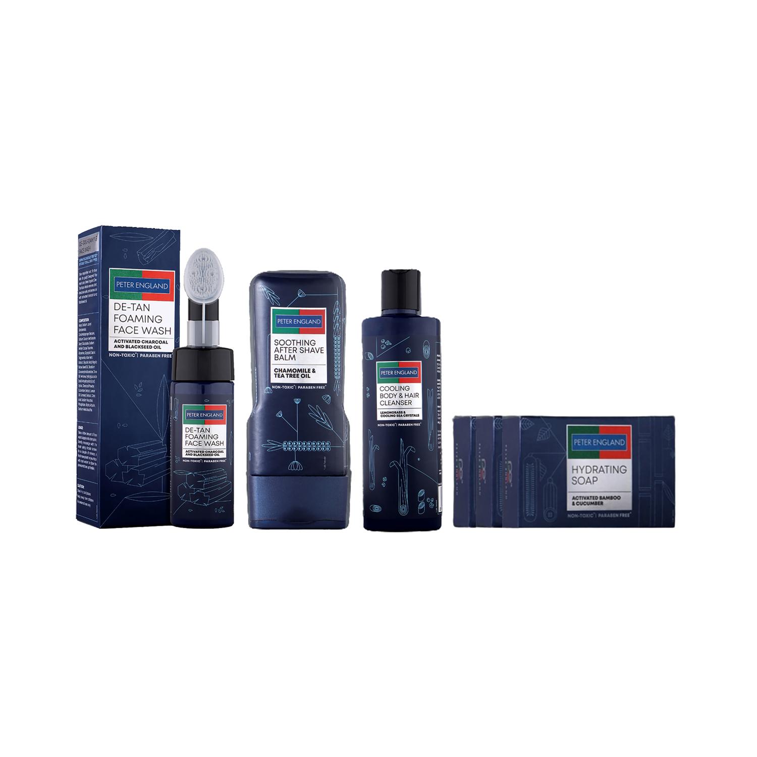 Peter England | Peter England De-Tan FW, After Shave Balm, & Cooling Body & Hair Cleanser & Soap Combo