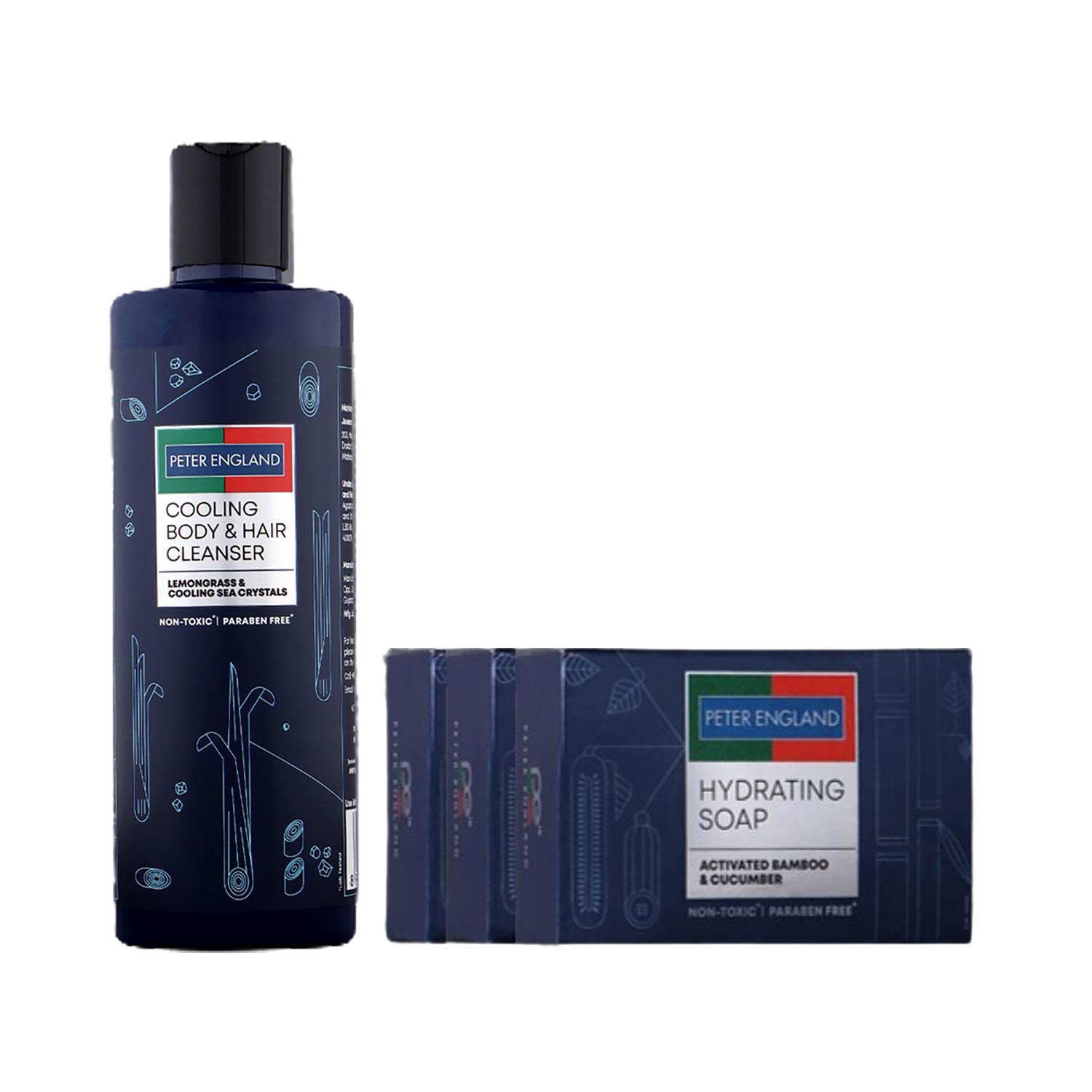Peter England Cooling Body & Hair Cleanser (250 ml), Hydrating Soap (100 g) Combo