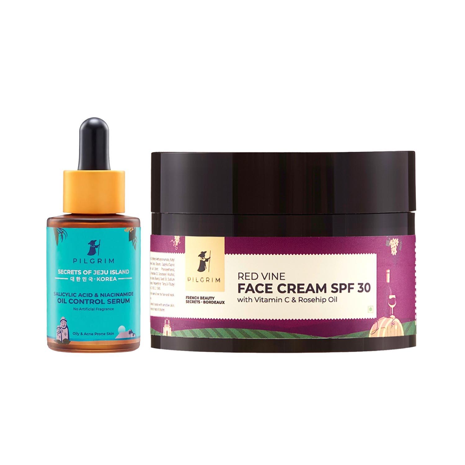 Pilgrim | Pilgrim Salicylic Acid & Niacinamide Oil Control Serum (30 ml) + Red Vine Face Cream (50 g) Combo