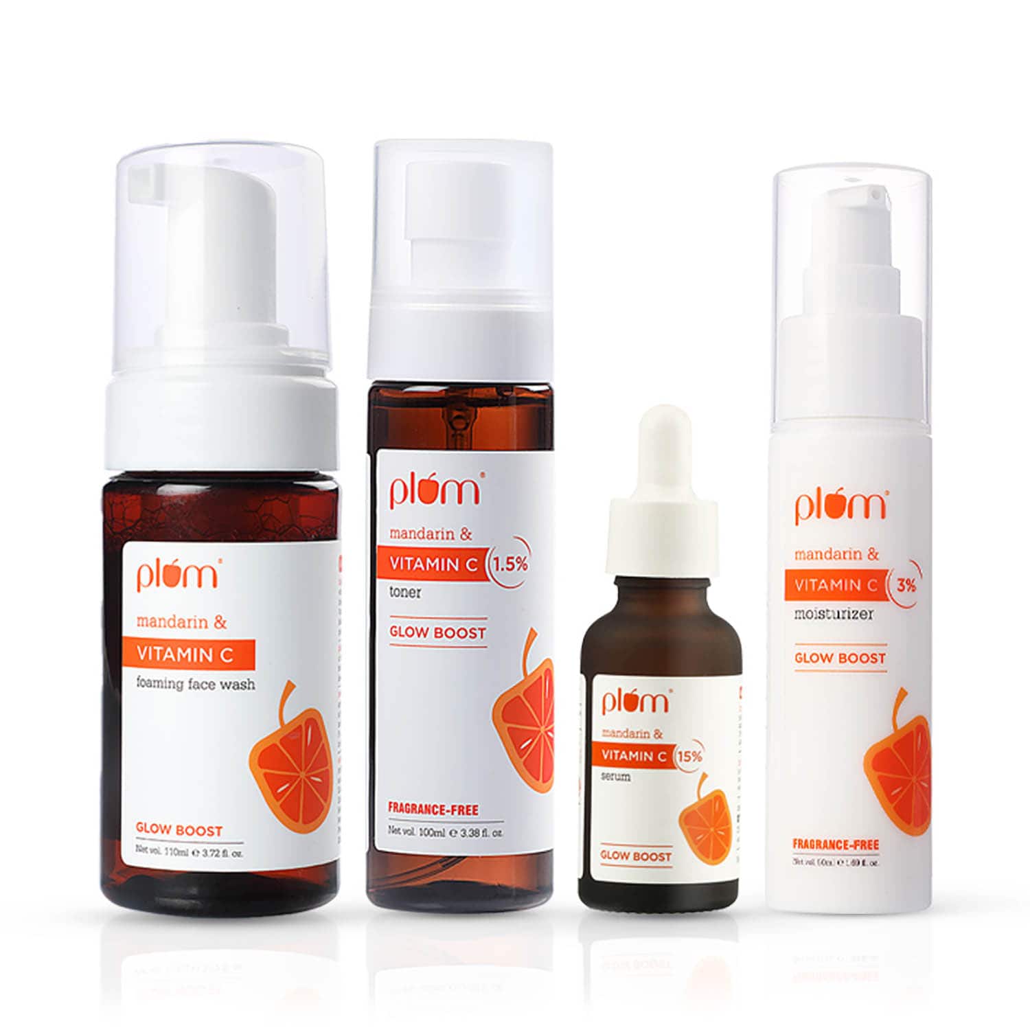 Plum | Plum Vitamin C Glow Boosting Ctsm Combo Foaming Face Wash, Toner, Serum & Moisturizer Combo