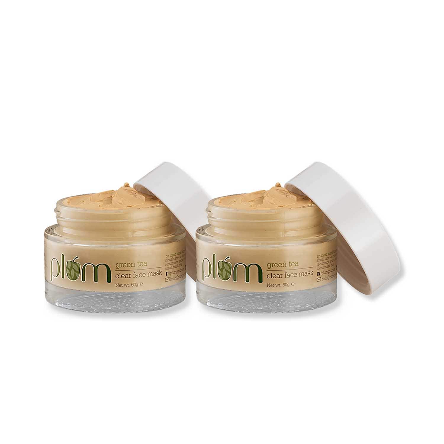 Plum | Plum Green Tea Clear Face Mask - Pack Of 2, Clay Face Mask Fights Pimples Deeply Detoxifies Combo
