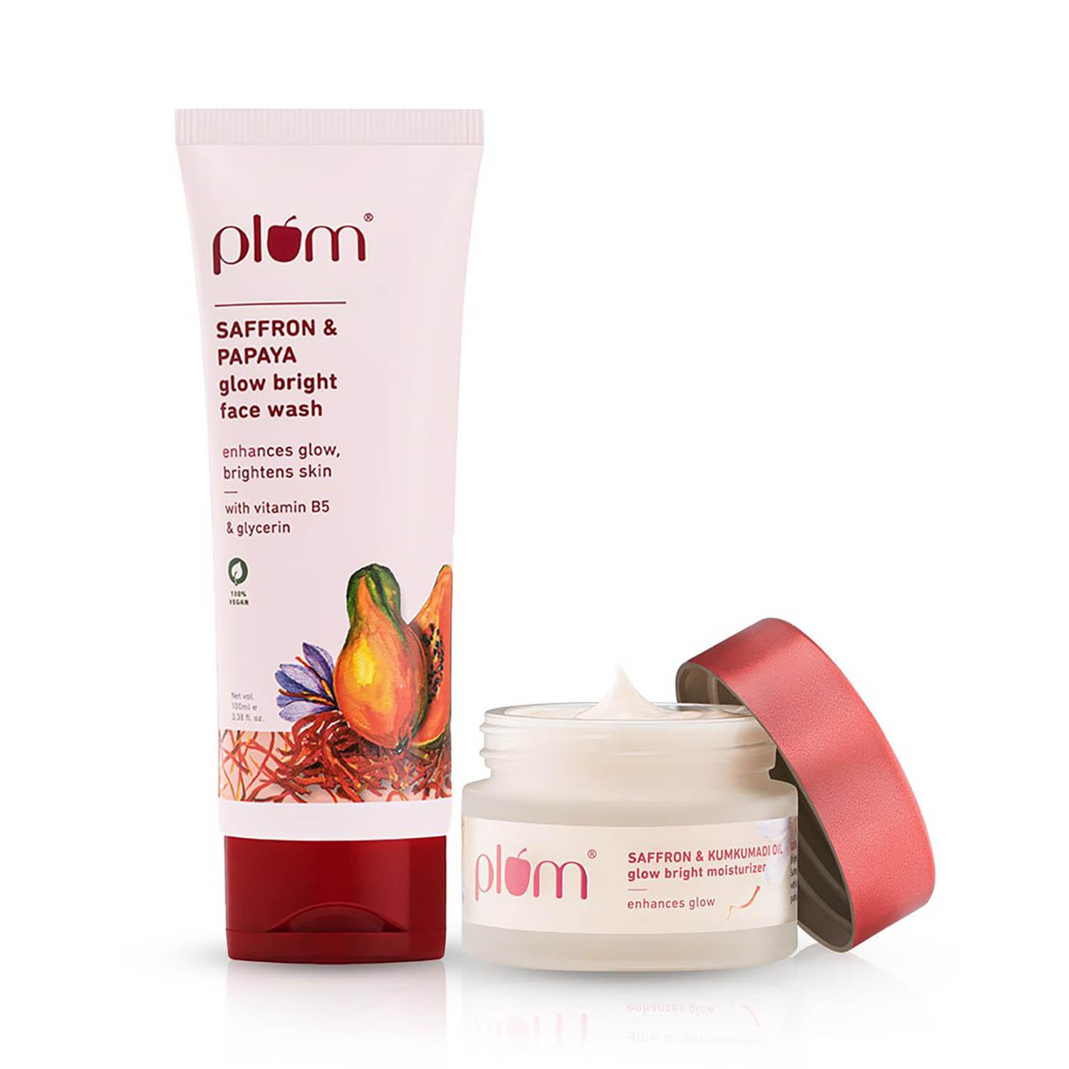 Plum | Plum Saffron Glow Cleanse & Moisturize Combo Face Wash & Moisturizer With Saffron & Kumkumadi Oil