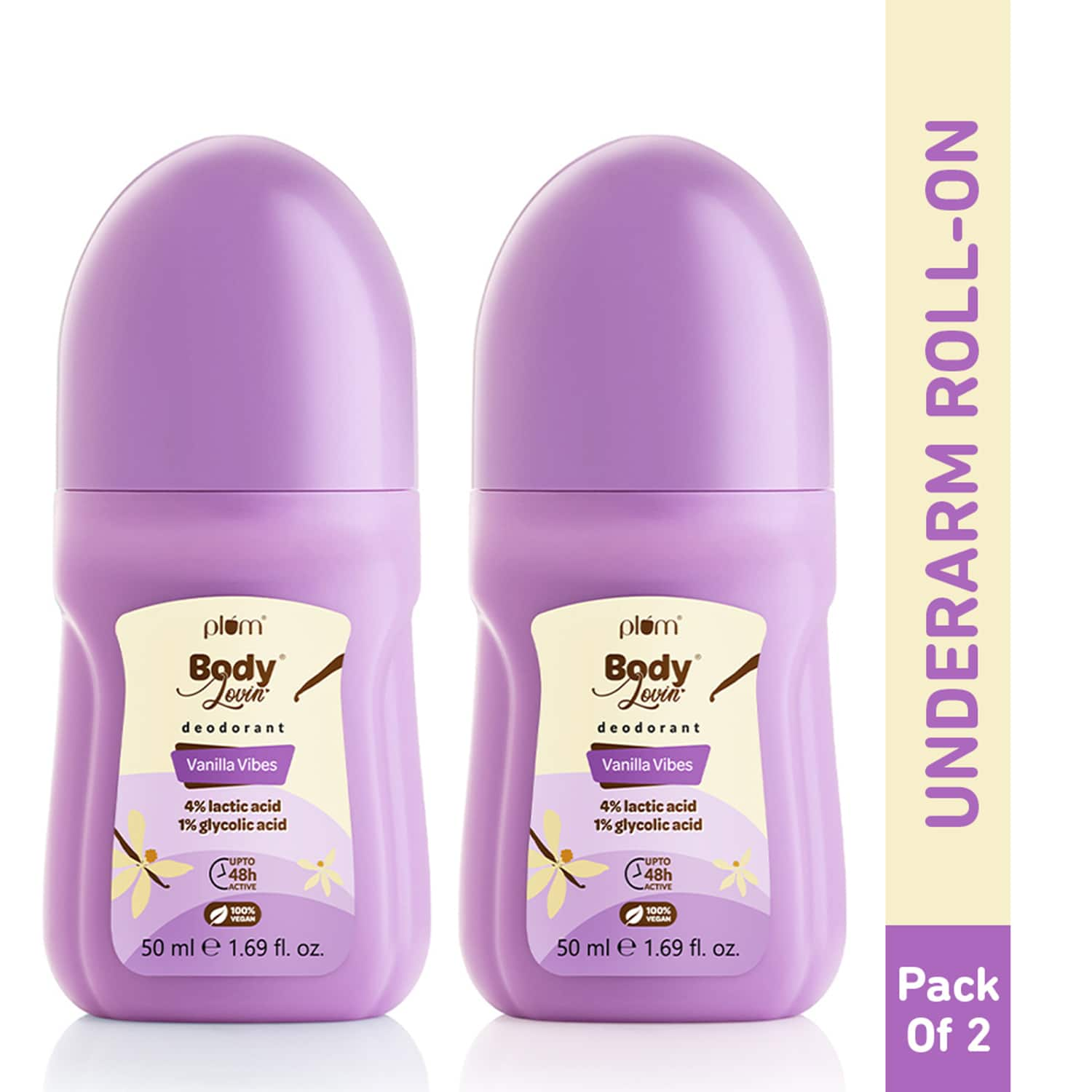 Plum | Plum Bodylovin Vanilla Vibes Deodorant Deodorant Roll-On Combo Pack of 2 (50 ml)