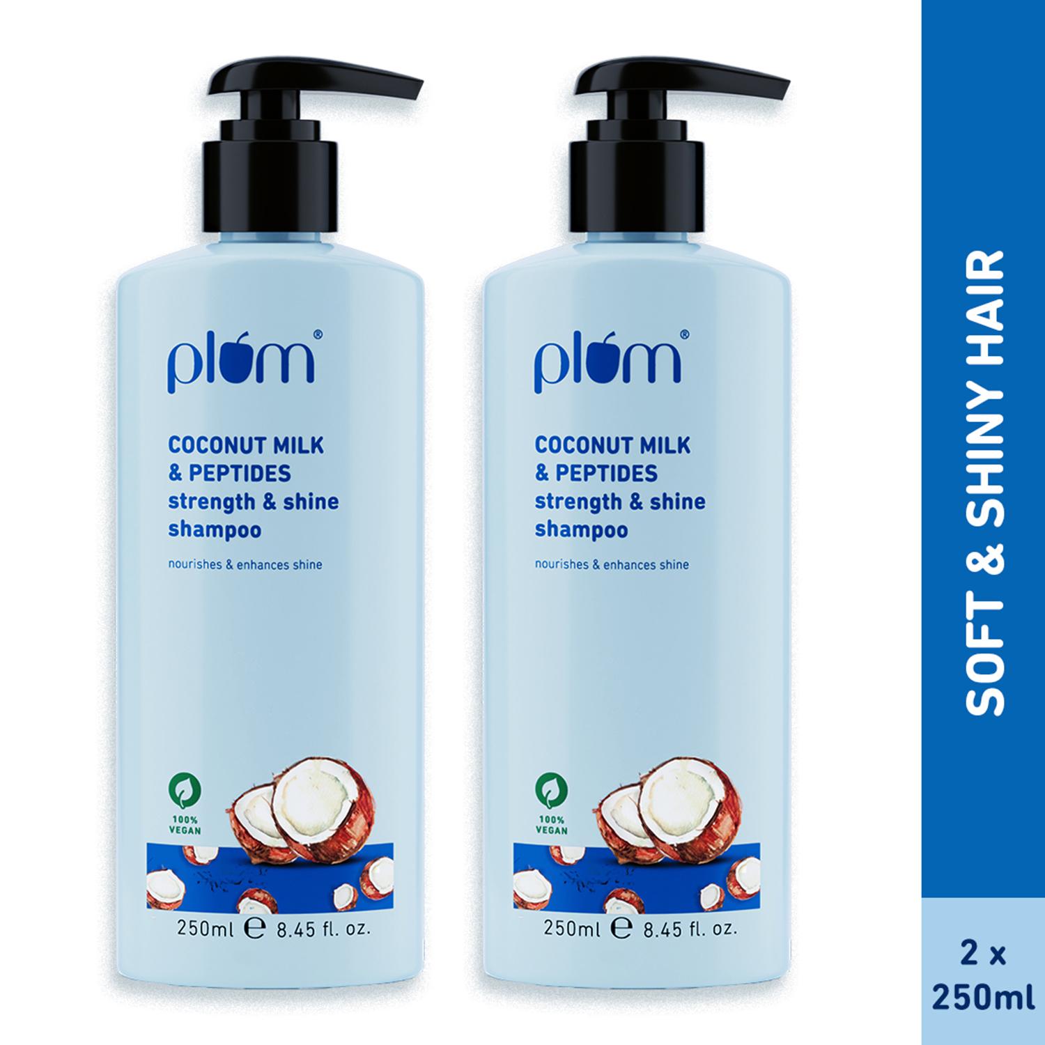 Plum | Plum Coconut Milk & Peptides Strength & Shine Shampoo Combo Pack of 2 (250 ml)