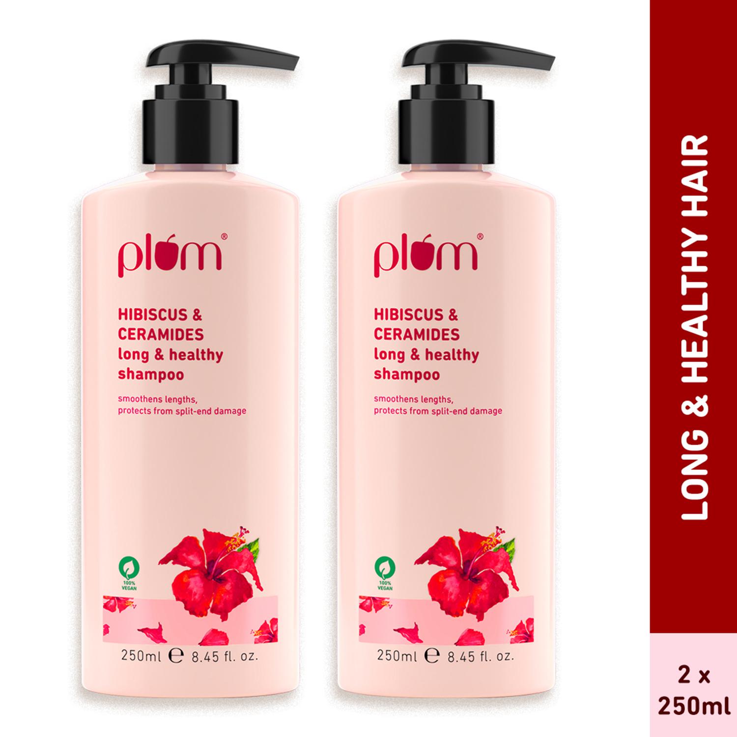 Plum Hibiscus & Ceramides Long & Healthy Shampoo (250 ml) Pack of 2 Combo