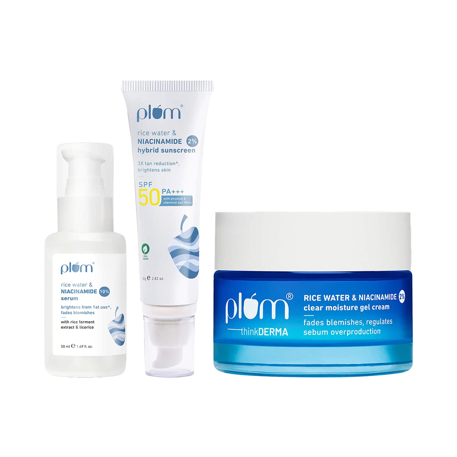 Plum | Plum Niacinamide Serum, Moisturizer & Sunscreen Kit For Blemish-Free, Hydrated Skin Combo