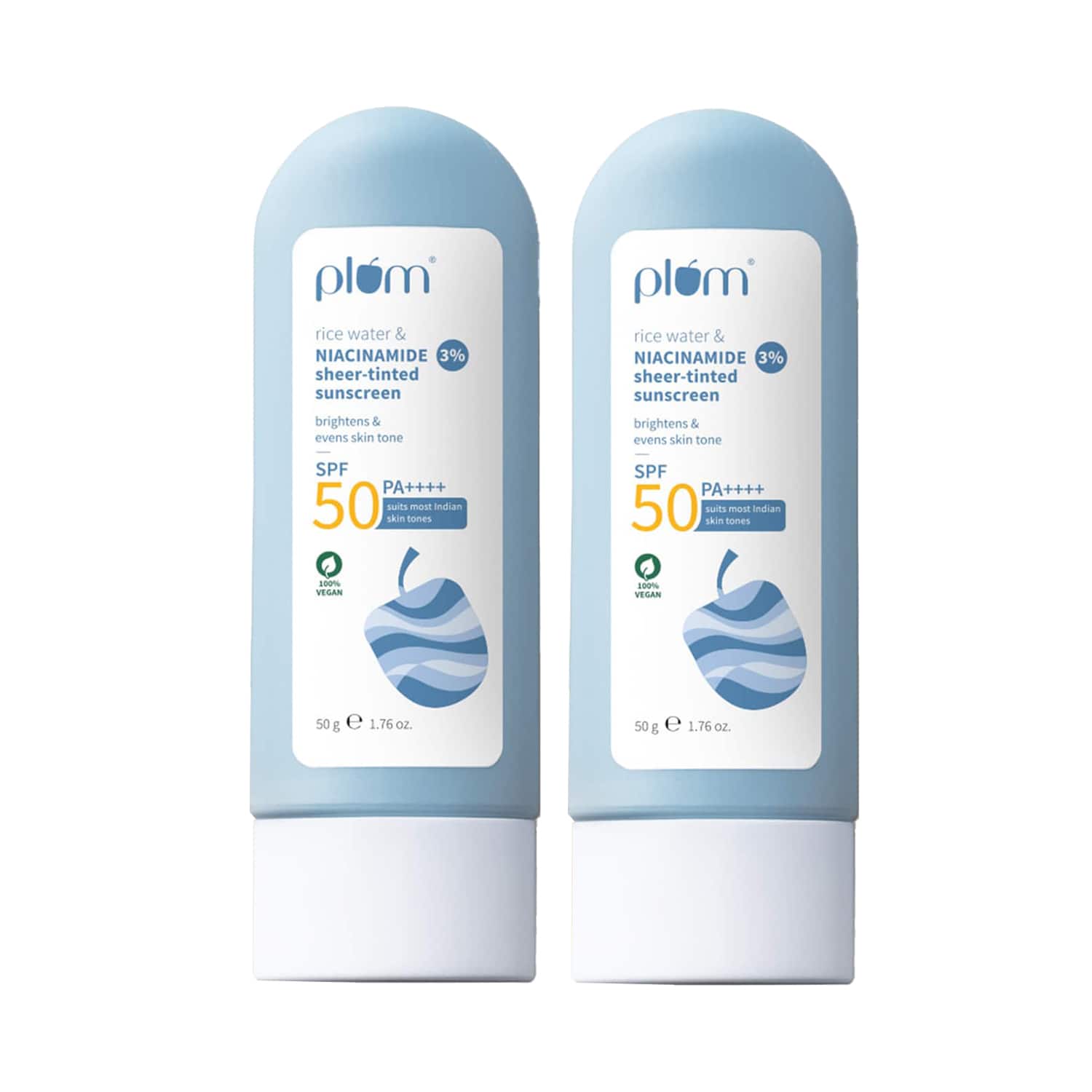 Plum | Plum Rice Water & 3% Niacinamide Sheer-tinted SPF 50 PA+ Sunscreen Universal Tint Pack of 2 Combo