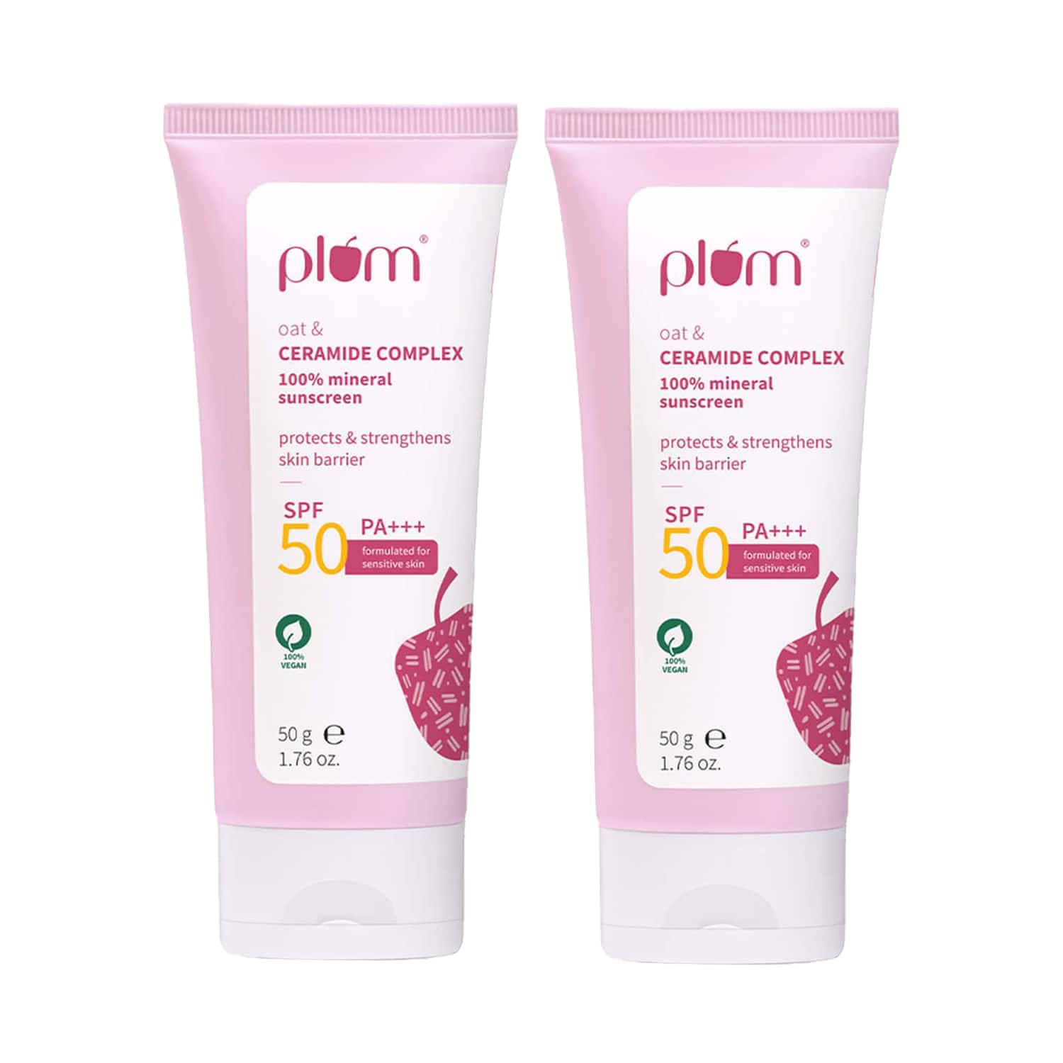 Plum | Plum Oat & Ceramide Complex 100% Mineral SPF 50 PA+ Sunscreen For Sensitive Skin Pack of 2 Combo