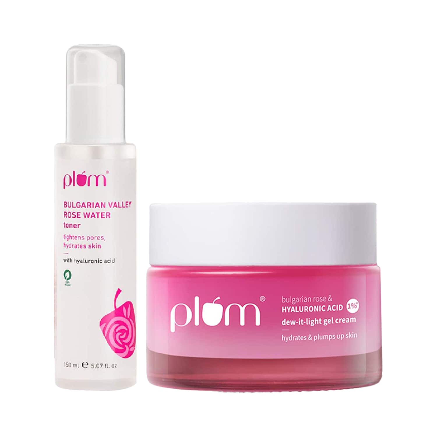 Plum | Plum Bulgarian Rose And 1% Hyaluronic Acid Toner & Moisturiser Duo for Hydration & Plumpy Skin