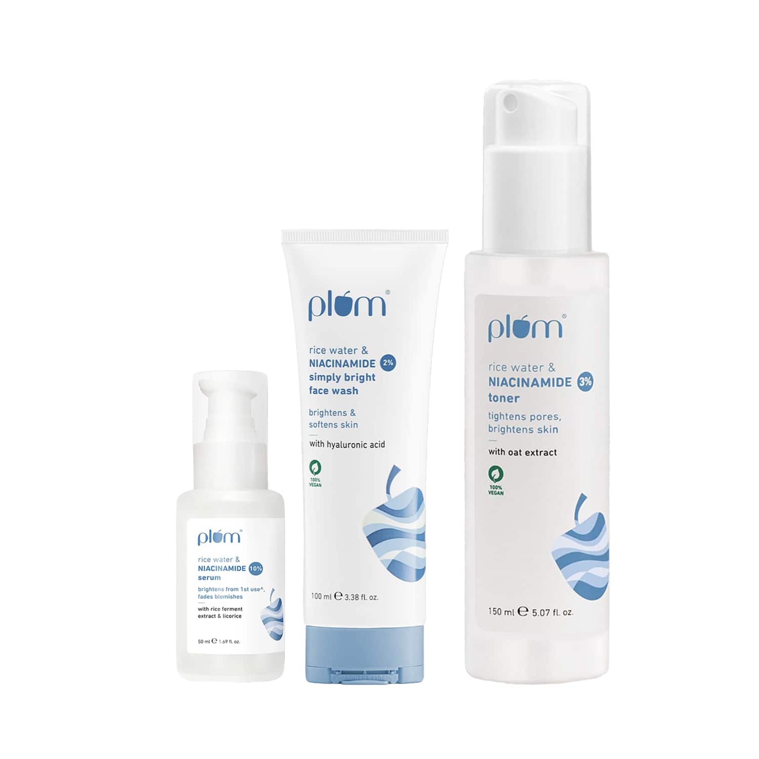 Plum | Plum Niacinamide Facewash, Toner & Face Serum Combo Tightens Pore, Fades Blemishes & Hydrates