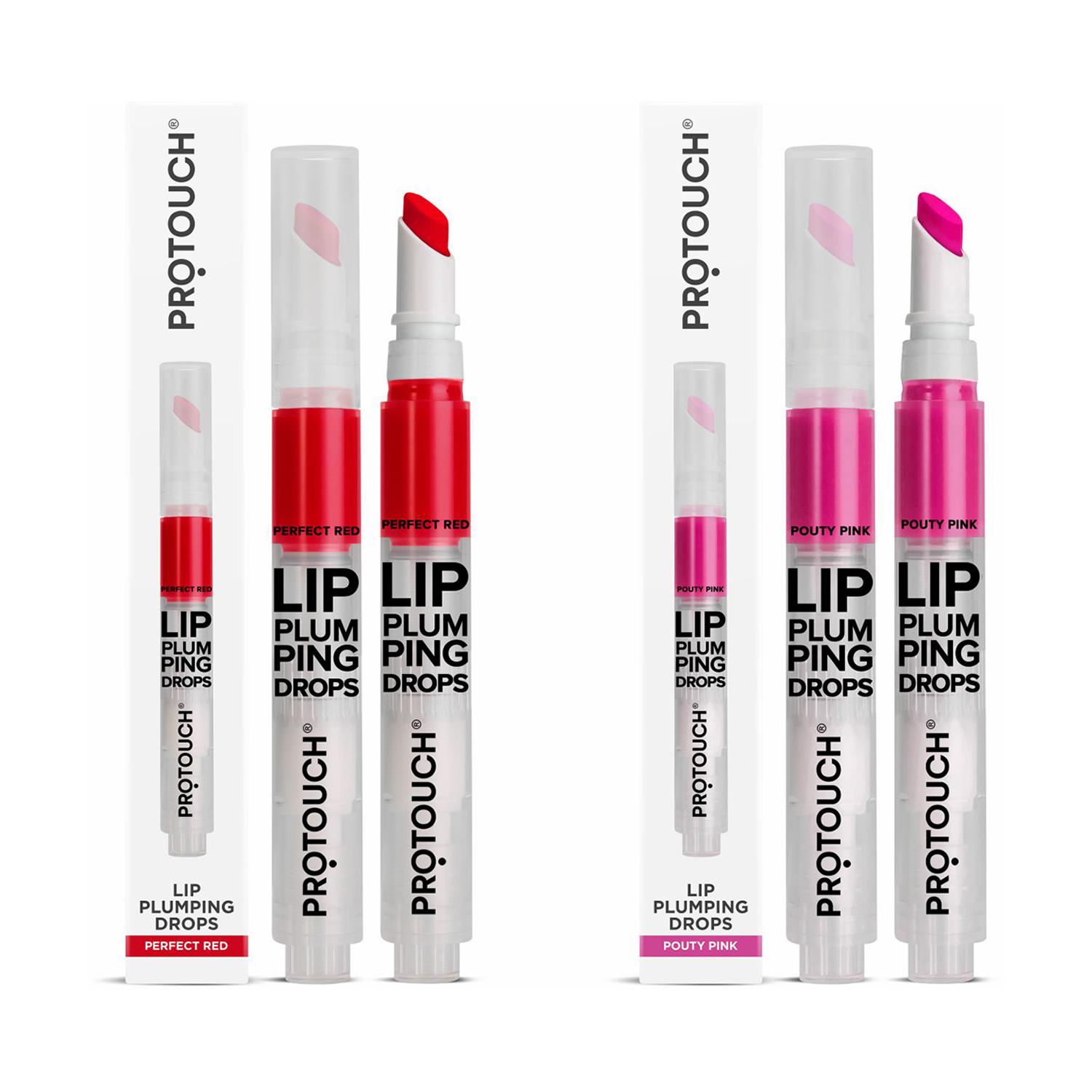 Protouch Lippie Love Combo Plumping Effect Volumizing Lip Gloss Vegan Matte tint Finish (Red & Pink)