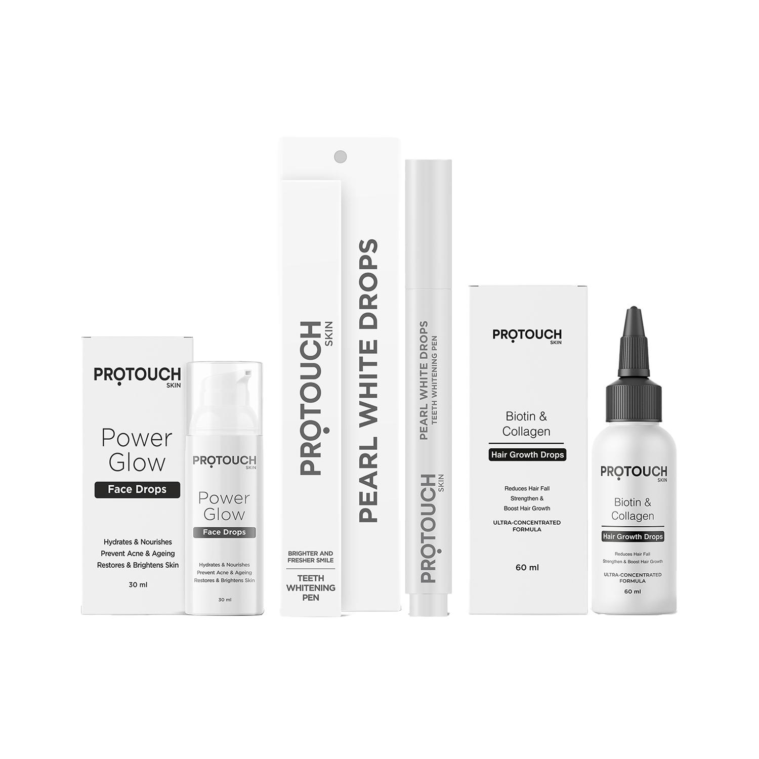 Protouch | Protouch PRO Essentials Hair Growth Serum & Power Glow Face Drops & Teeth Whitening Pen Combo