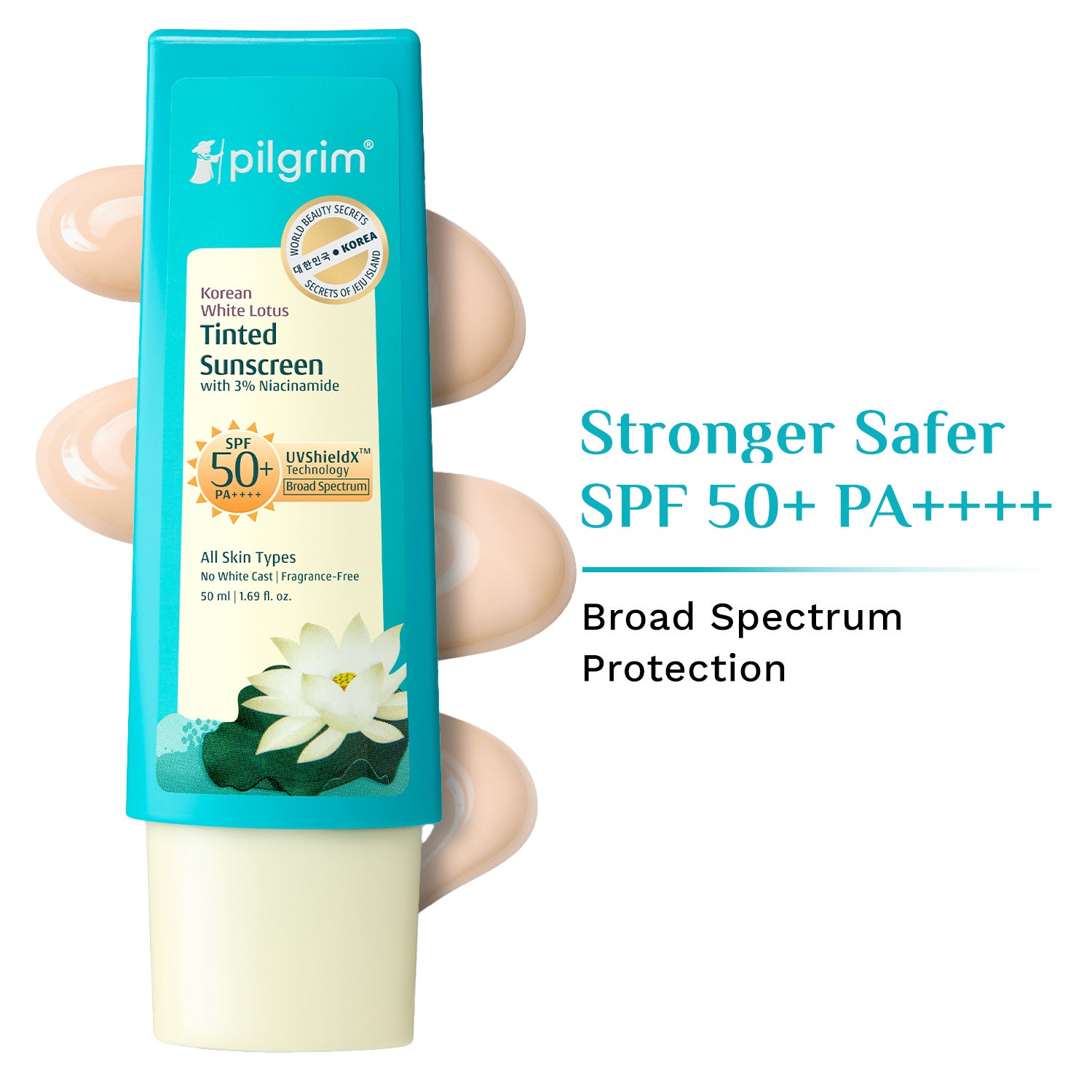 Pilgrim Korean White Lotus Tinted Sunscreen SPF 50+ PA++++ with 3% Niacinamide (50 ml)