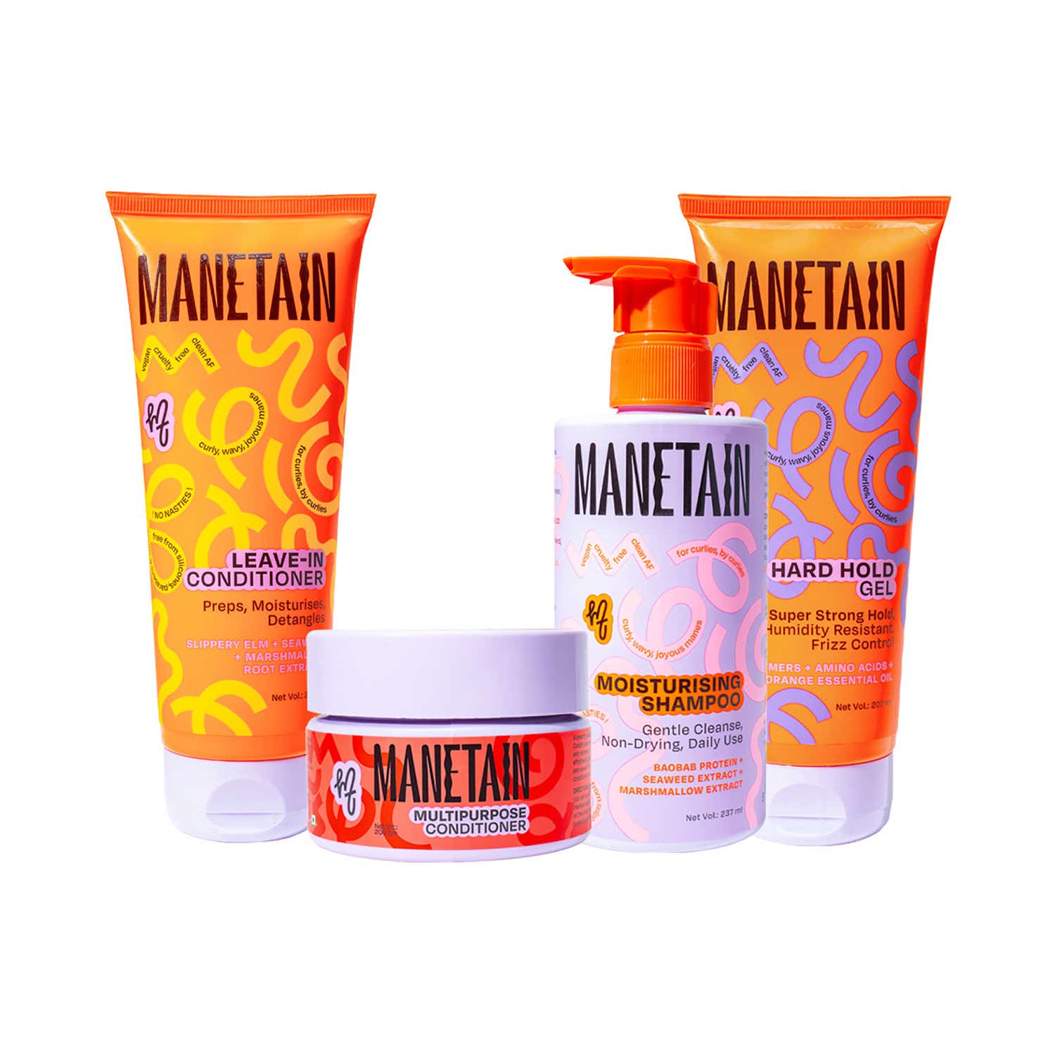 Manetain | Manetain Washday Bundle Shampoo, Hard Hold Gel, Leave in conditioner & Conditioner (4 pcs)