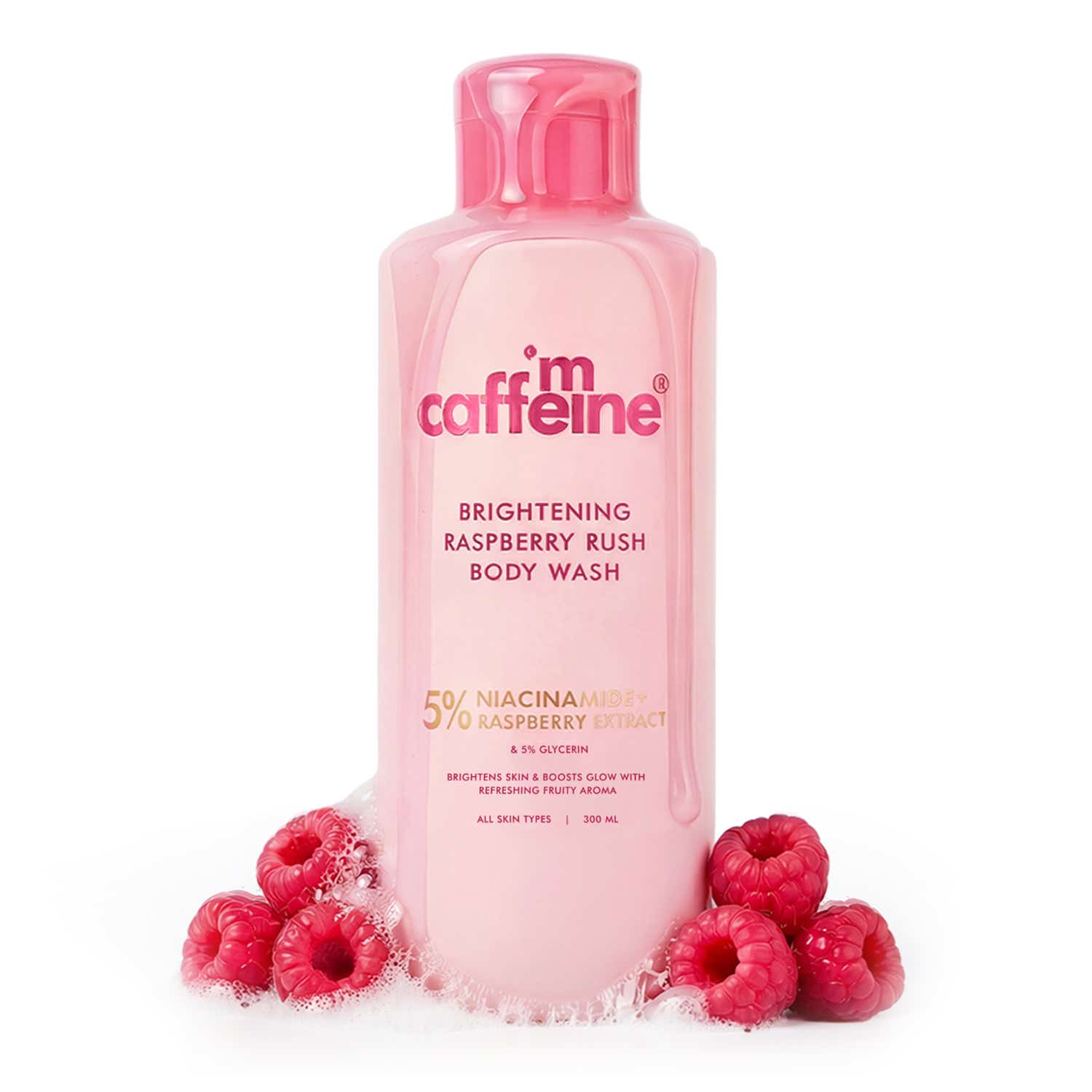 mCaffeine Brightening Body Wash 5% Niacinamide & Raspberry Boosts Glow, 5% Glycerine (300 ml)