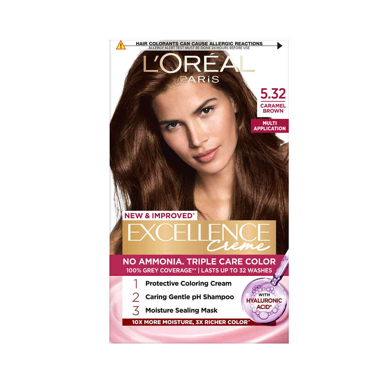 L'Oreal Paris | LOreal Paris New Excellence Creme Hair Color Hyaluronic Acid, 5.32 Caramel Brown, (100gm + 72ml)