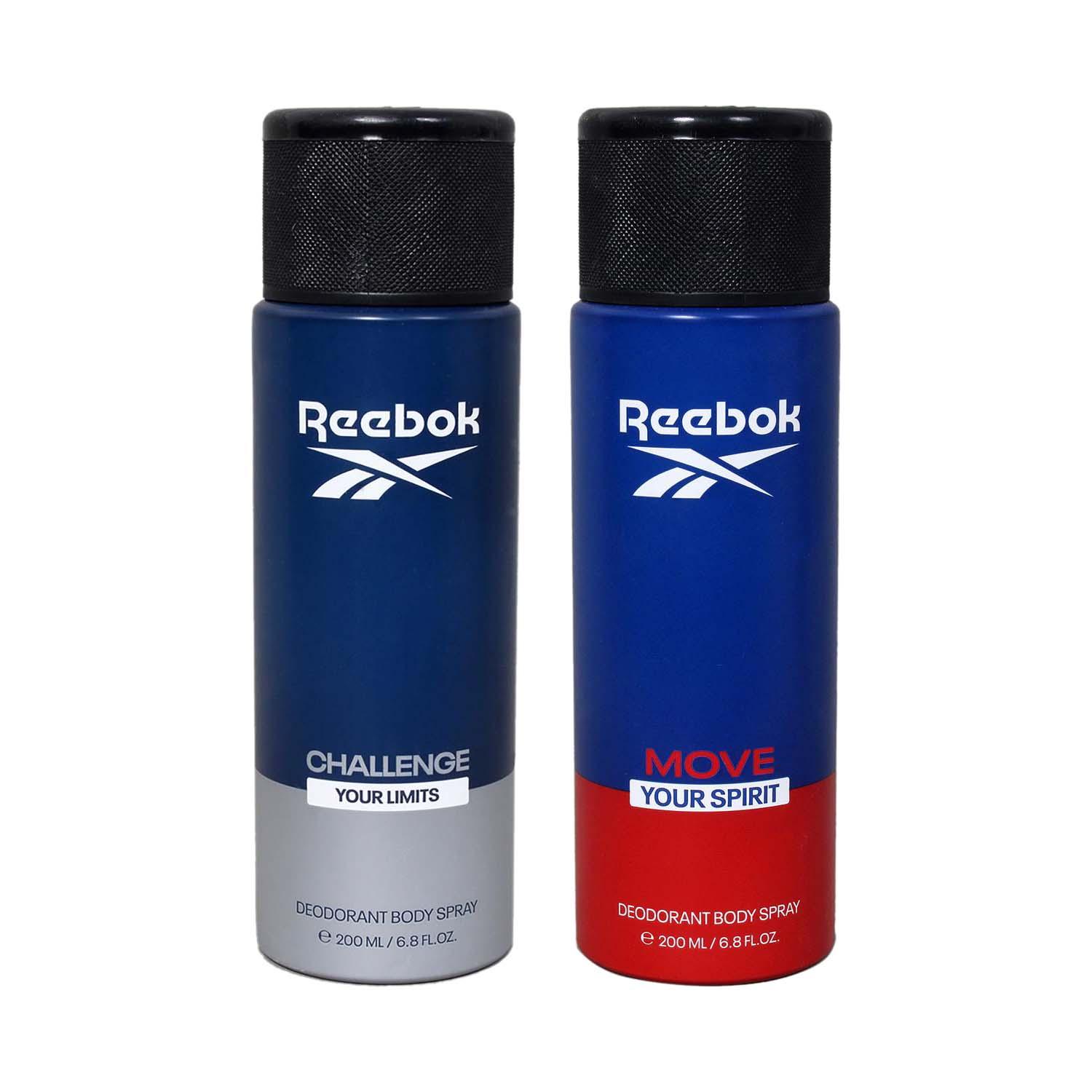 Reebok | Reebok Men Deo-Move Your Spirit Blue (200 ml) & Deo-Challenge Your Limits Blue (200 ml) Combo