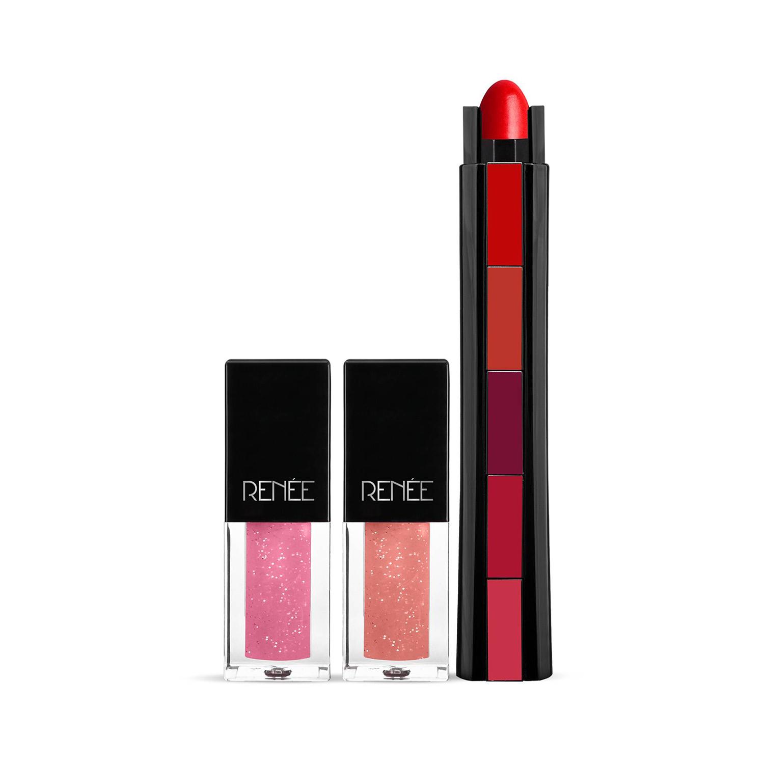 RENEE | RENEE Juicy Lips Makeup Kit - Fab 5 5-In-1 Matte Lipstick and Lip Gloss Combo