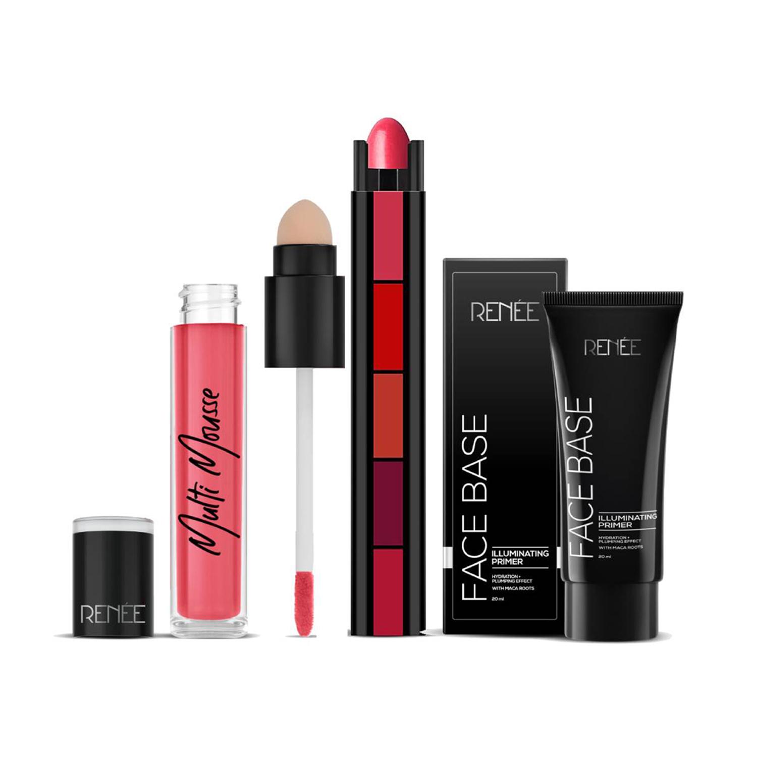 RENEE | RENEE FAB Face Base Makeup Combo - Fab 5 5-In-1 Lipstick, Multi-Mousse Lip Stain & Face Base Primer