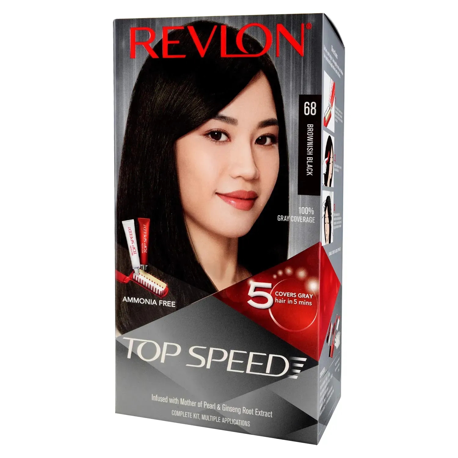 Revlon Top Speed Hair Color - 68 Brownish Black (80g+15ml)