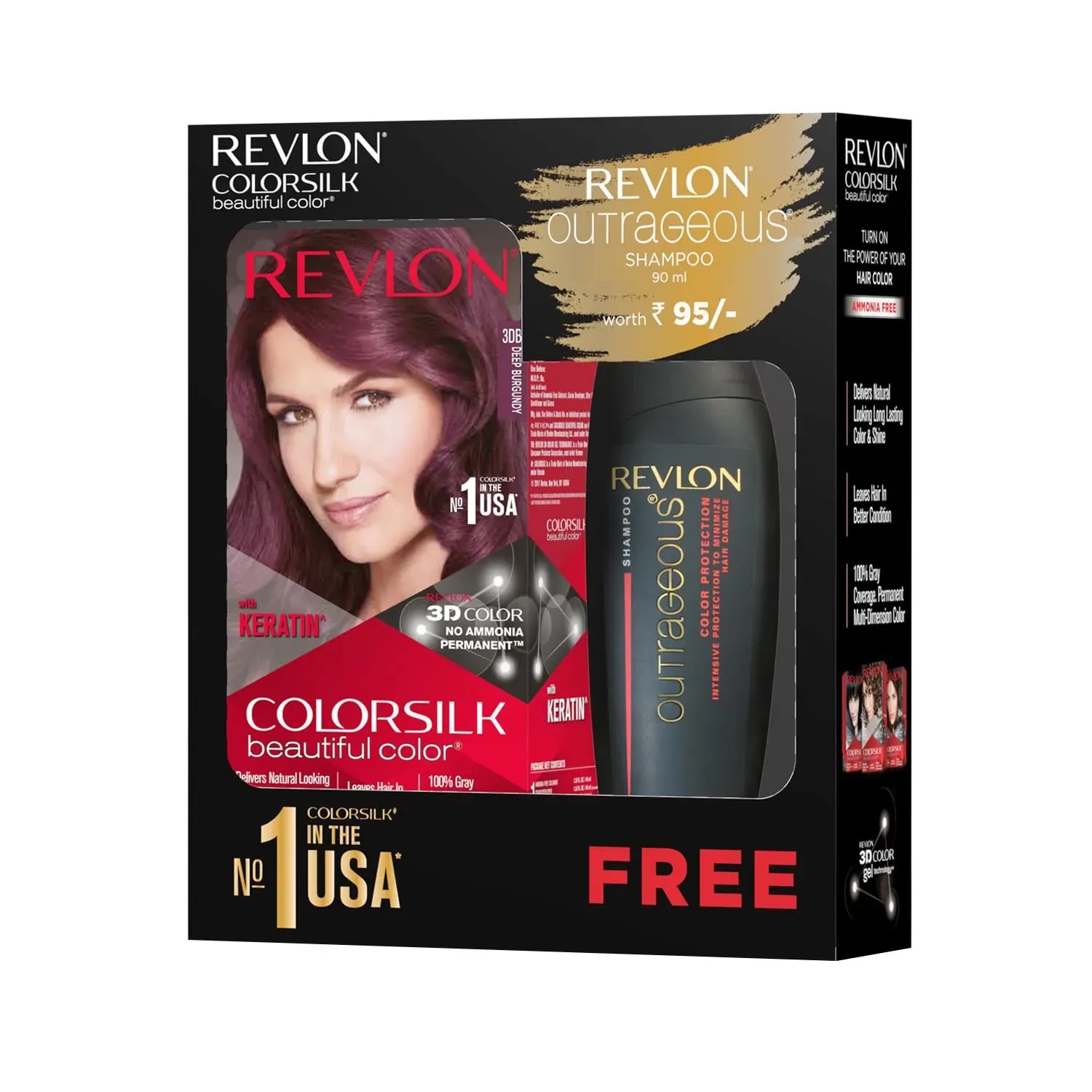 Revlon | Revlon Colorsilk Beautiful Hair Color with Keratin + Free Shampoo - 3DB Deep Burgundy (91.8ml)