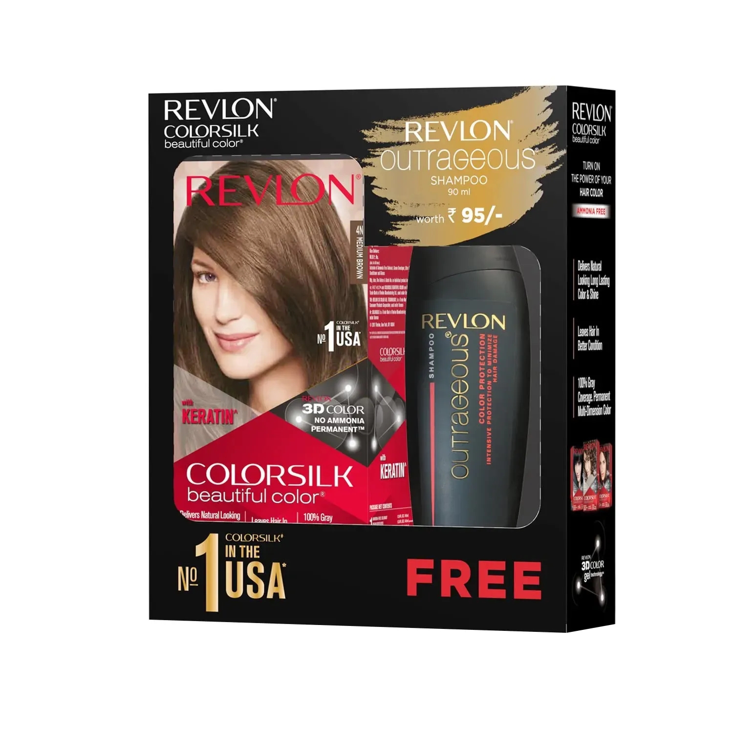 Revlon | Revlon Colorsilk Beautiful Hair Color with Keratin + Free Shampoo - 4N Medium Brown (91.8ml)