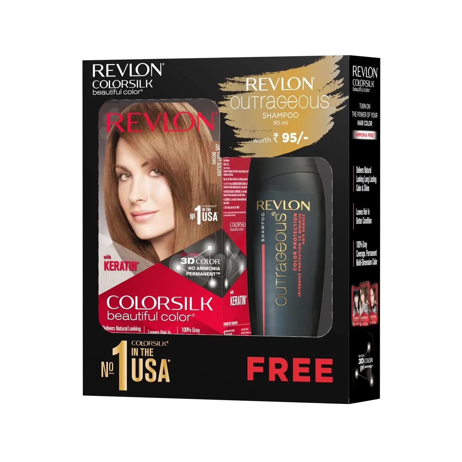 Revlon | Revlon Colorsilk Beautiful Hair Color with Keratin + Free Shampoo - 5G Light Golden Brown (91.8ml)