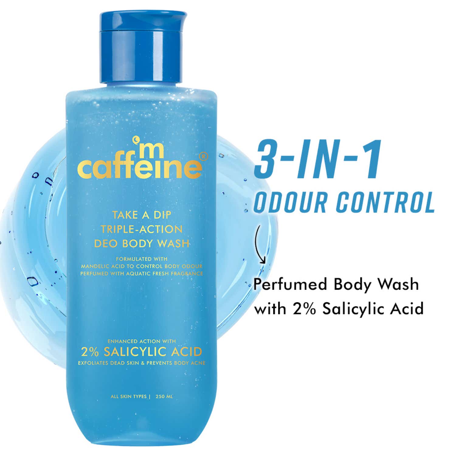mCaffeine | mCaffeine Take A Dip 3-in-1 Perfume Body Wash - Odour Control, 2% Salicylic acid, Aqua Fresh Scent