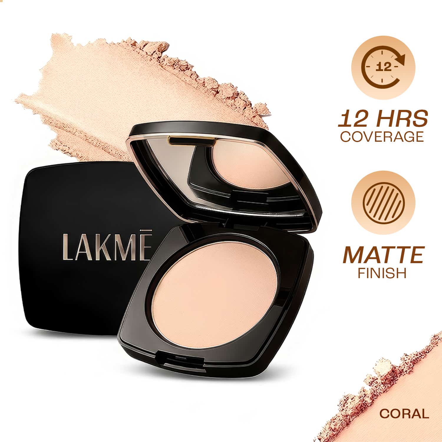 Lakme | Lakme Forever Matte Compact Smooth Finish Lasts for 12 Hrs Even Toned Look - Coral (9 g)
