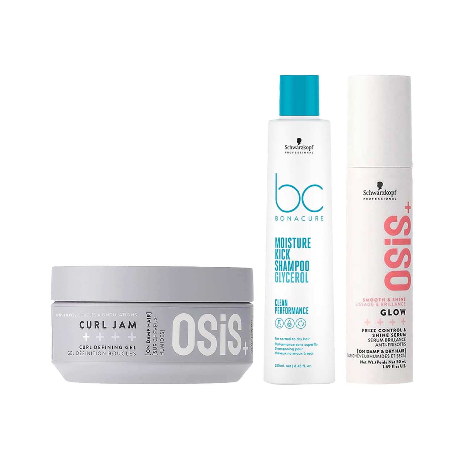 Schwarzkopf Professional | Schwarzkopf Professional Bonacure Moisture Kick Shampoo + Osis Glow Serum and Curl Jam Combo