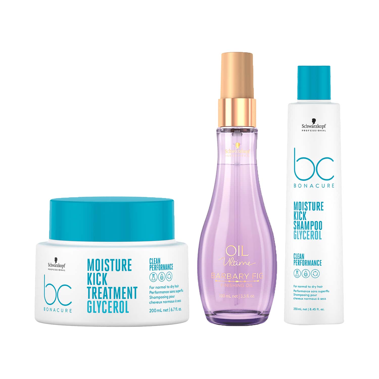 Schwarzkopf Professional | Schwarzkopf Professional BCMoistureKick Shampoo + Treatment & Ultime Barbary Finishing Oil Combo