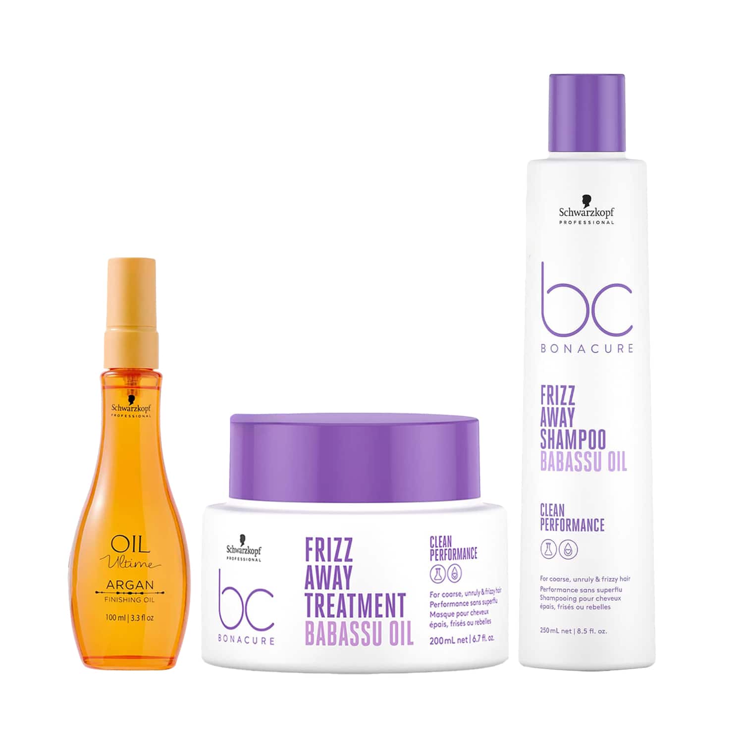 Schwarzkopf Professional | Schwarzkopf Professional Bonacure Frizz Away Shampoo+treatment+Oil Ultime Argan Finishing Oil Combo