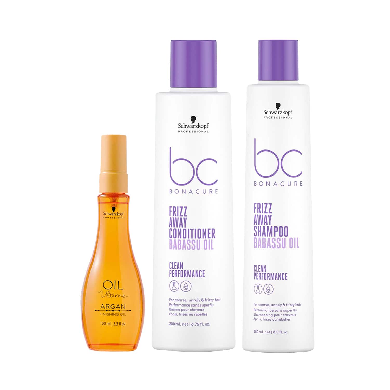 Schwarzkopf Professional | Schwarzkopf Professional Bonacure Frizz Away Shampoo+Conditioner+Ultime Argan Finishing Oil Combo