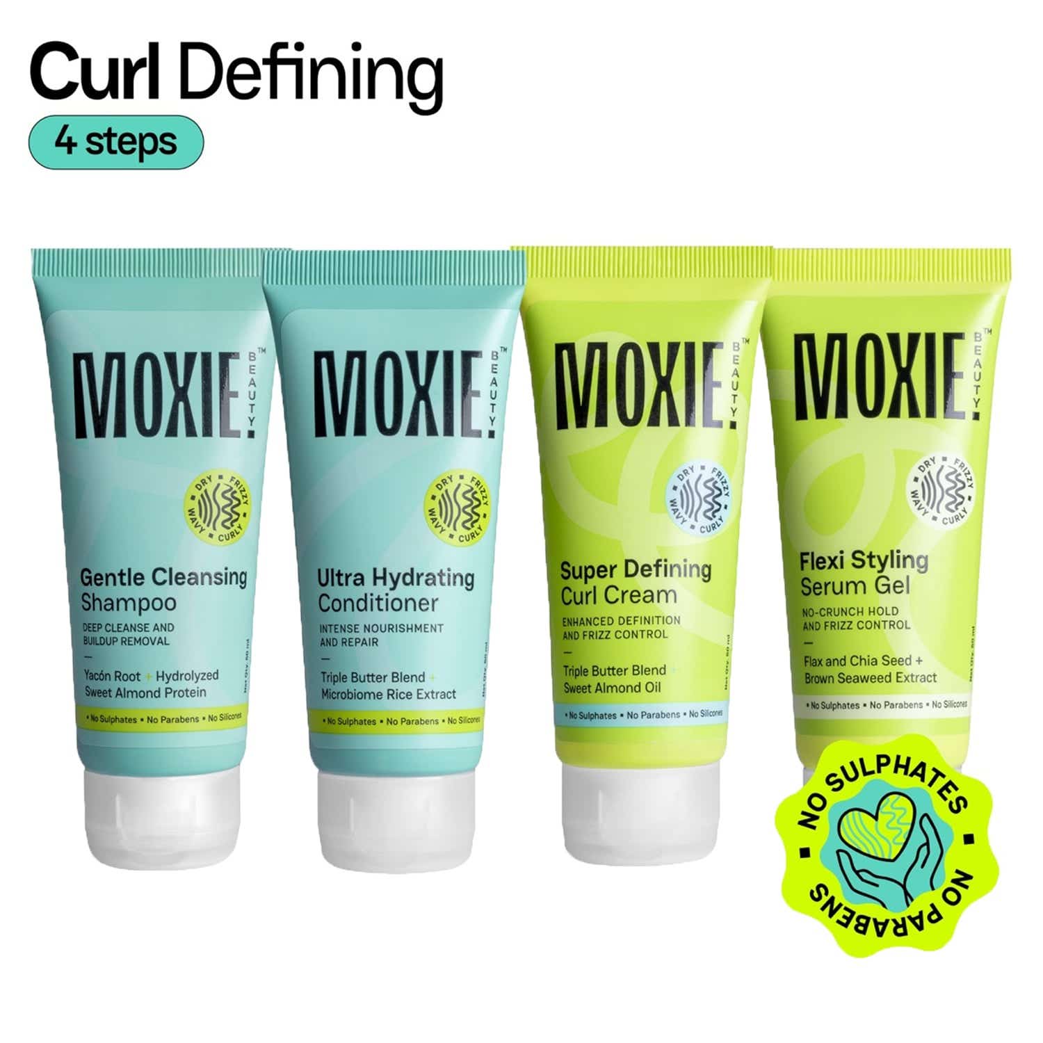 Moxie Beauty | Moxie Beauty Curly Travel Routine - Shampoo, Conditioner, Curl Cream & Styling Serum Gel for Curly Hair