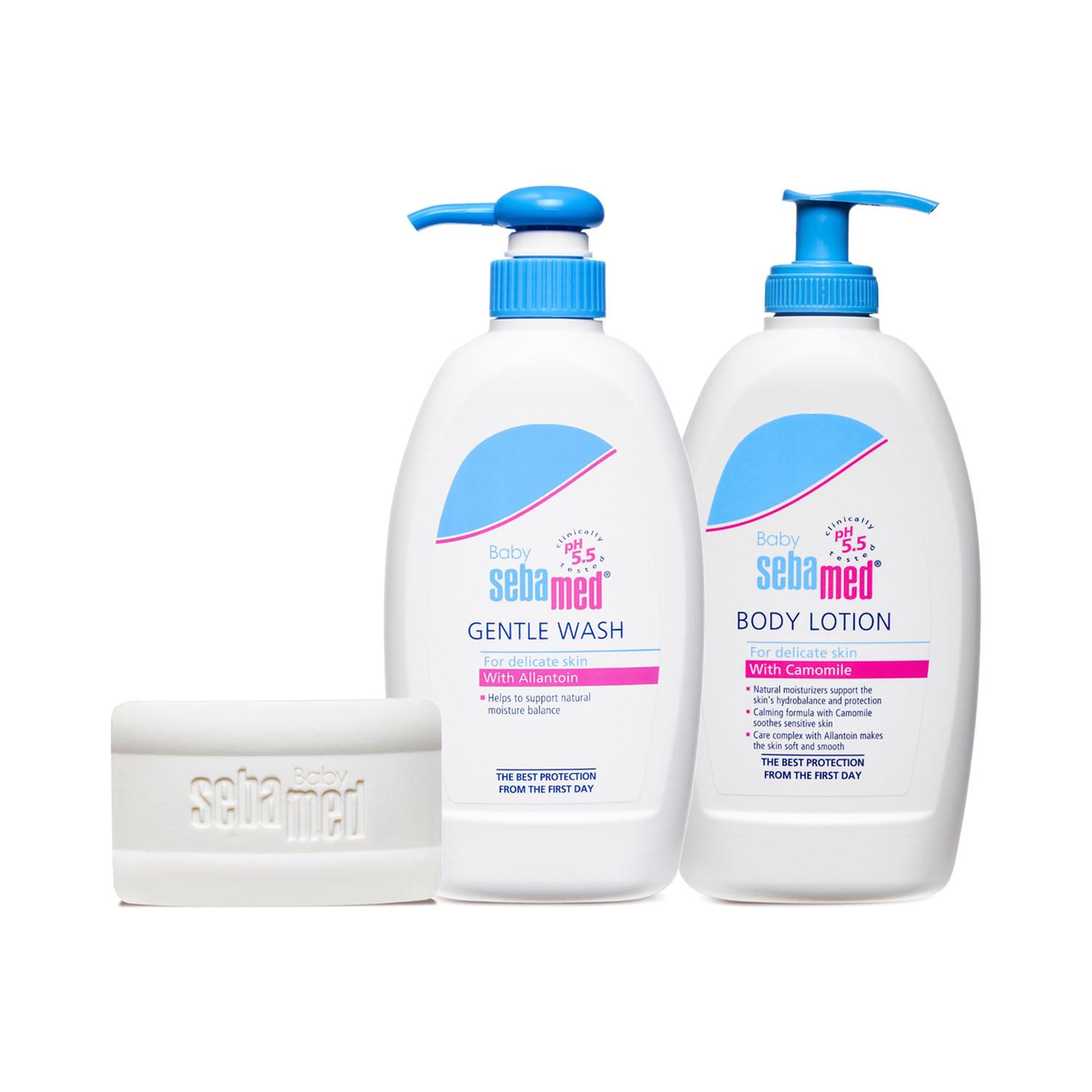 Sebamed Baby Cleansing Bar (150 g), Baby Gentle Wash (400 ml) & Baby Lotion (400 ml) Combo